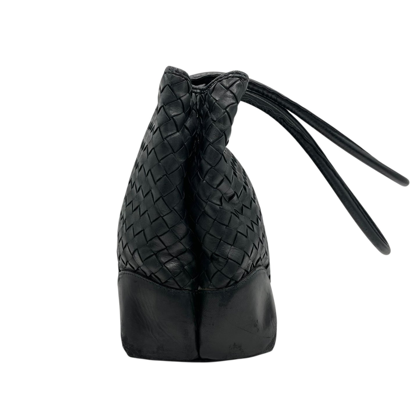 BOTTEGA VENETA ボッテガヴェネタ イントレチャート ハンドバッグ ワンショルダー ネイビー レザー ゴールド金具 肩掛け可 編み込み レディース K11