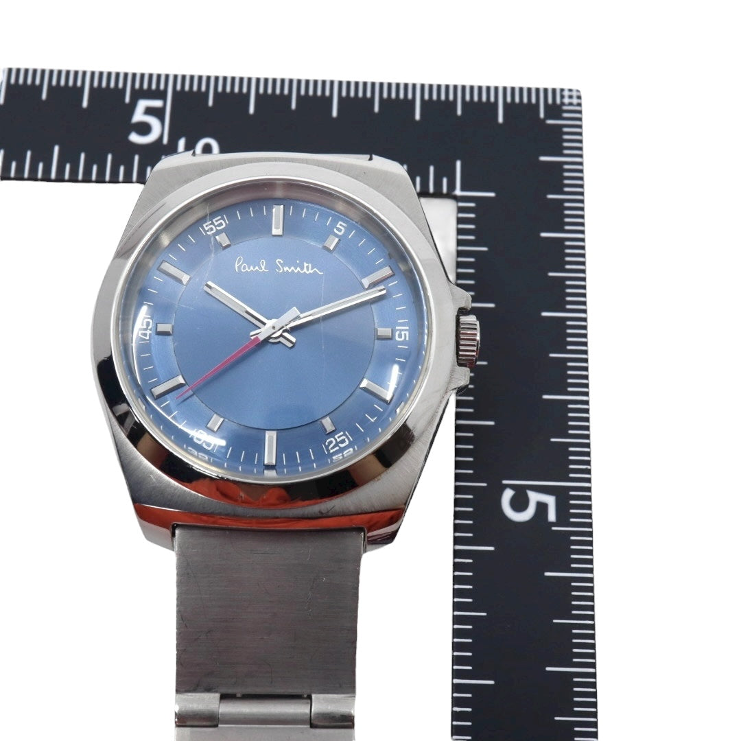 ポールスミス クローズドアイズ 腕時計 メンズ クォーツ ブルー文字盤 シルバー ステンレス シンプル ビジネス ドレスウォッチ アナログ 電池交換済み 稼働品 上品 フォーマル オフィス スタイリッシュ 銀 青 洗練 定番 人気モデル 10気圧防水 G10