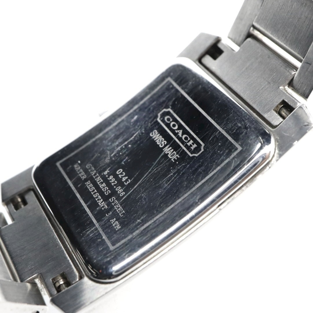 【美品】コーチ COACH 腕時計 レディース レクタンギュラー 0243 スクエア シルバー 白文字盤 ステンレス クォーツ 3針 デイト ビジネス フォーマル オフィス 通勤 クラシック 上品 洗練 スイス製 角型 G10