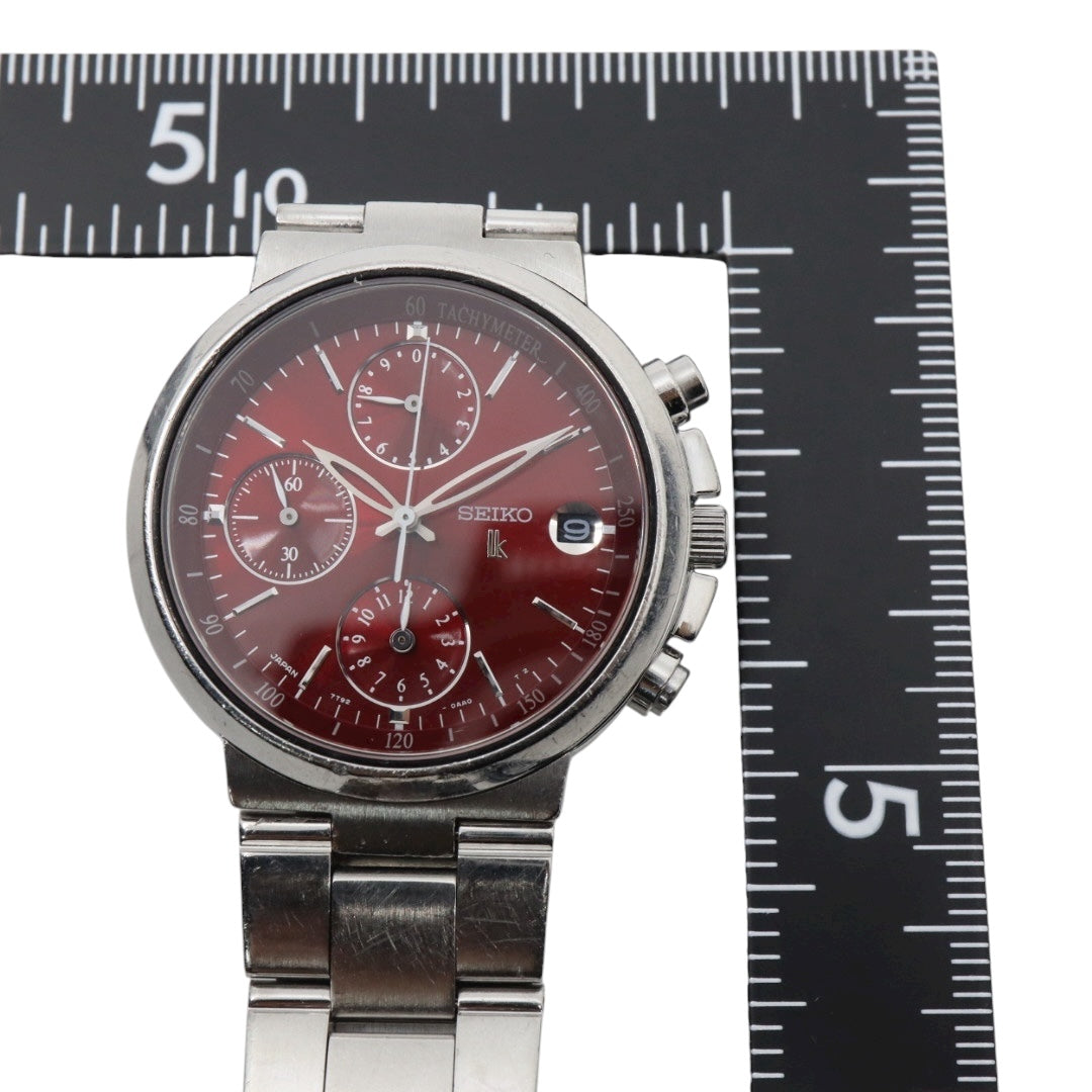 【美品/電池交換済】SEIKO セイコー ルキア 7T92-0AA0 クロノグラフ 腕時計 レディース クオーツ 10気圧防水 ステンレス レッド 赤文字盤 シルバー デイト タキメーター 日本製 ビジネス カジュアル エレガント G10 lukia