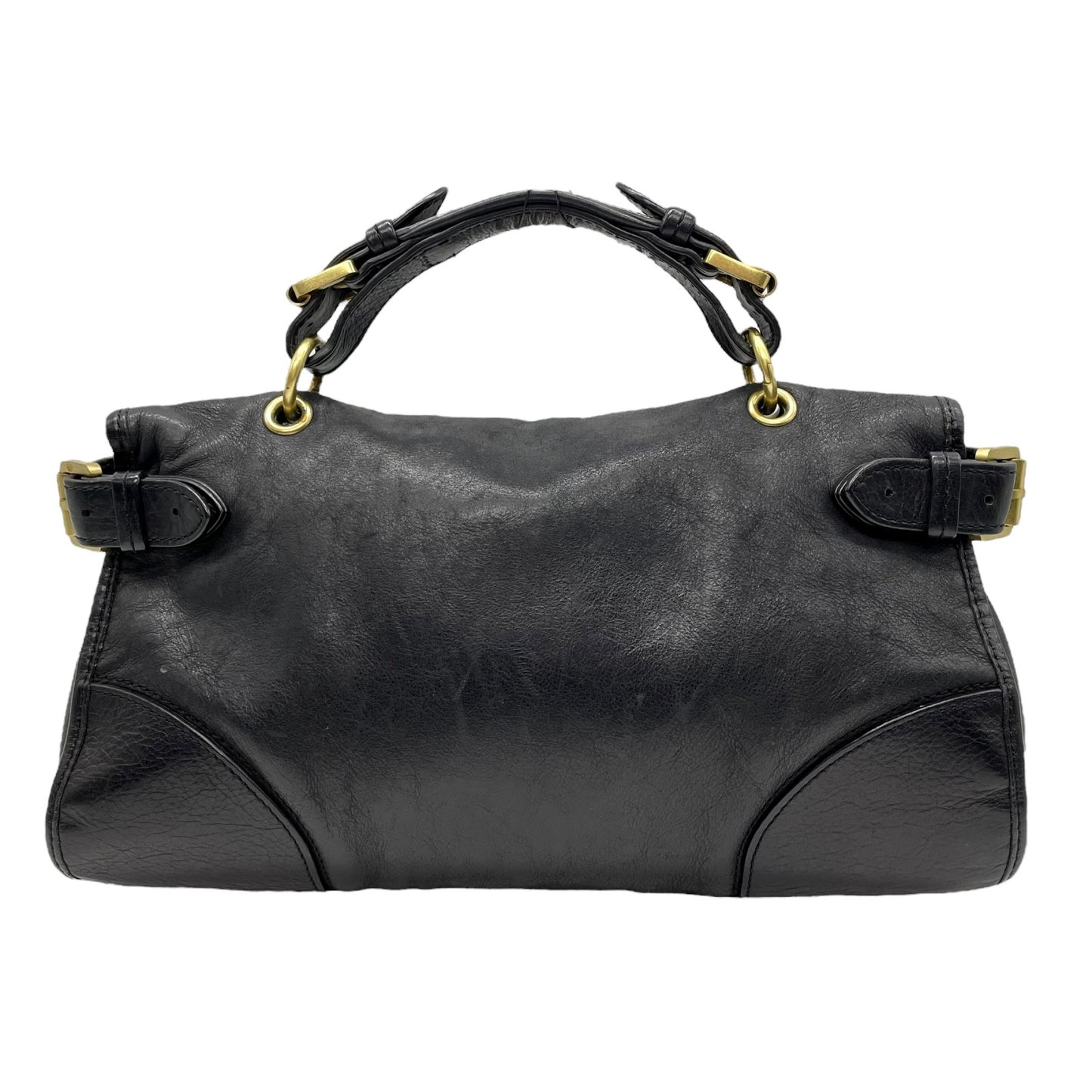 MULBERRY マルベリー 2WAY ハンドバッグ ショルダーバッグ ブラック レザー ゴールド金具 オーバルロゴプレート トップハンドル ヴィンテージ レディース K12