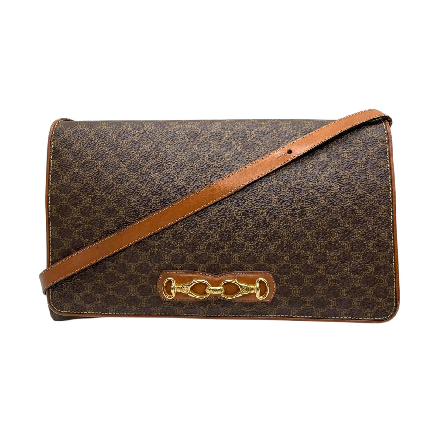 CELINE セリーヌ マカダム ショルダーバッグ ヴィンテージ オールドセリーヌ PVC レザー ゴールド金具 フラップデザイン 1980s 1990s クラシック クロスボディ k1