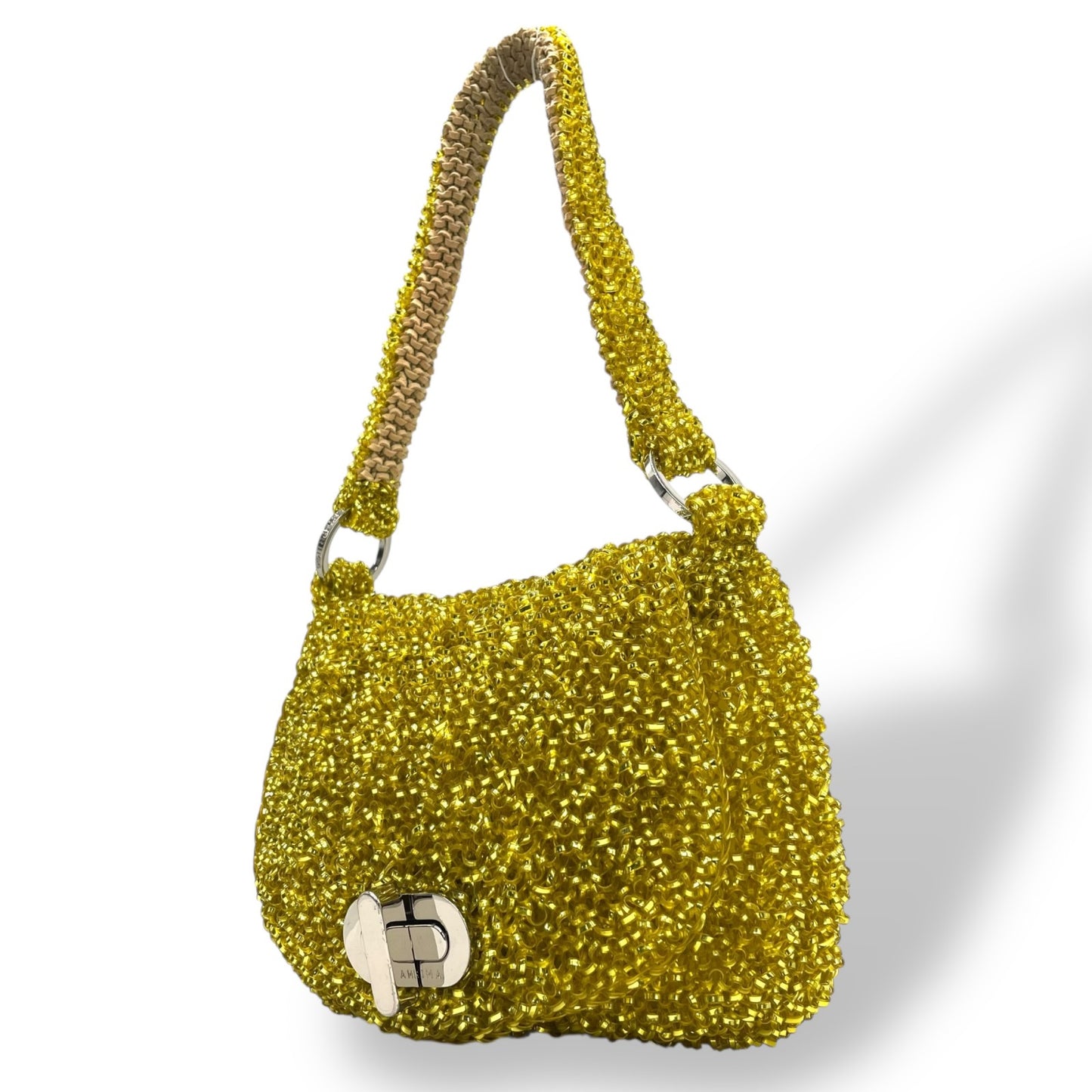 【美品】ANTEPRIMA アンテプリマ ワイヤーバッグ ワイヤーショルダー バッグ イエロー ワンショルダー きらめき 手編み 立体デザイン K10