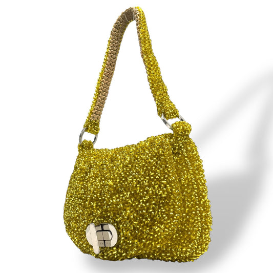 【美品】ANTEPRIMA アンテプリマ ワイヤーバッグ ワイヤーショルダー バッグ イエロー ワンショルダー きらめき 手編み 立体デザイン K10