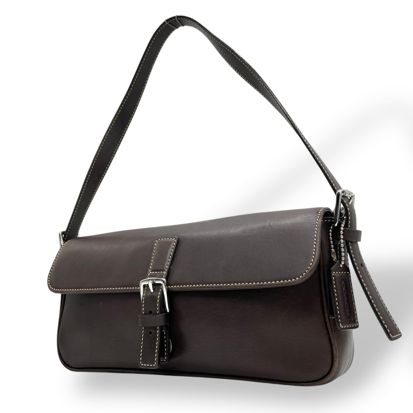 【美品】COACH コーチ 7784 ショルダーバッグ レザー ブラウン 茶色 バックルフラップ ステッチ ワンショルダー バッグ Y2K 00s vintage s91