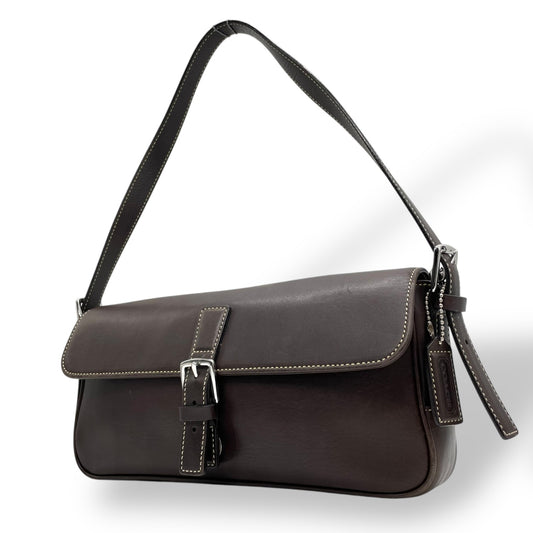 【美品】COACH コーチ 7784 ショルダーバッグ レザー ブラウン 茶色 バックルフラップ ステッチ ワンショルダー バッグ Y2K 00s vintage s91