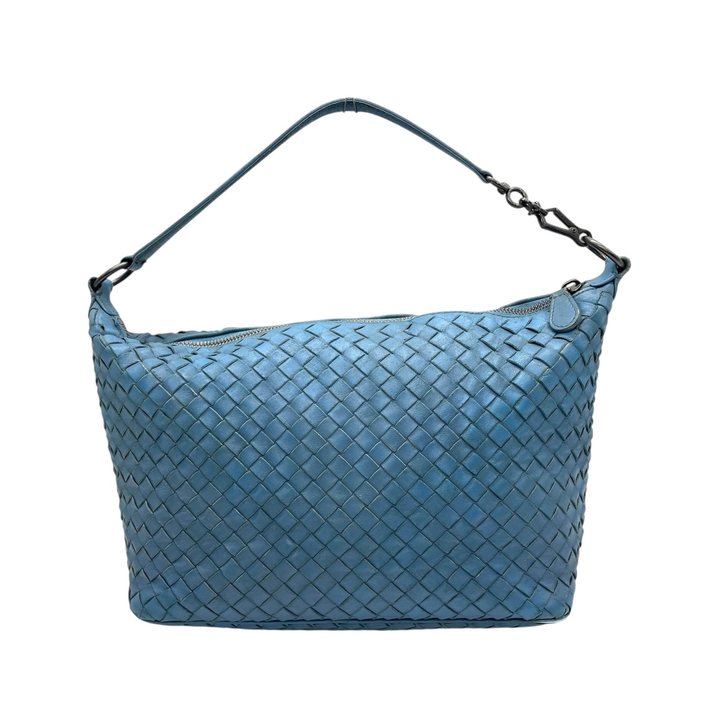 ボッテガヴェネタ イントレチャート ライトブルー レザー ハンドバッグ ショルダー ヴィンテージ 編み込み 革 旧ロゴ イタリア製 上品　k11