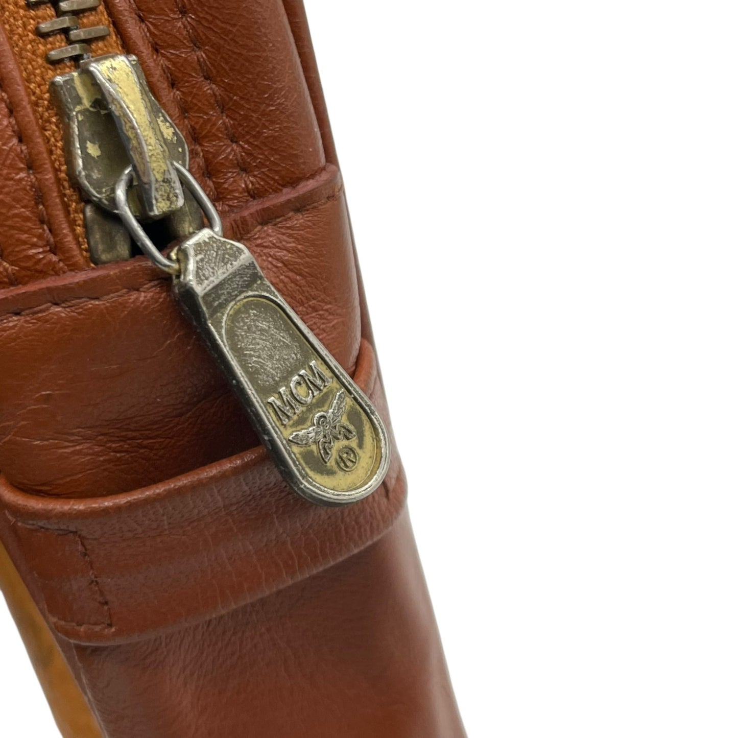 MCM ヴィンテージ ヴィセトス スクエア クラッチバッグ セカンドバッグ ブラウン モノグラム レザー切替 ゴールド金具 ユニセックス s96