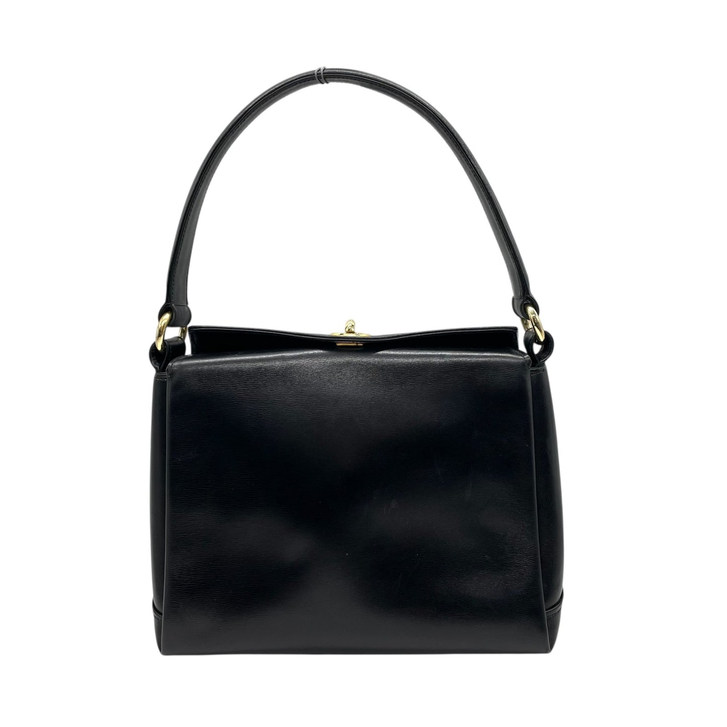 GUCCI オールドグッチ ヴィンテージ ターンロック ハンドバッグ レザー ブラック ゴールド金具 クラシック トップハンドル B5