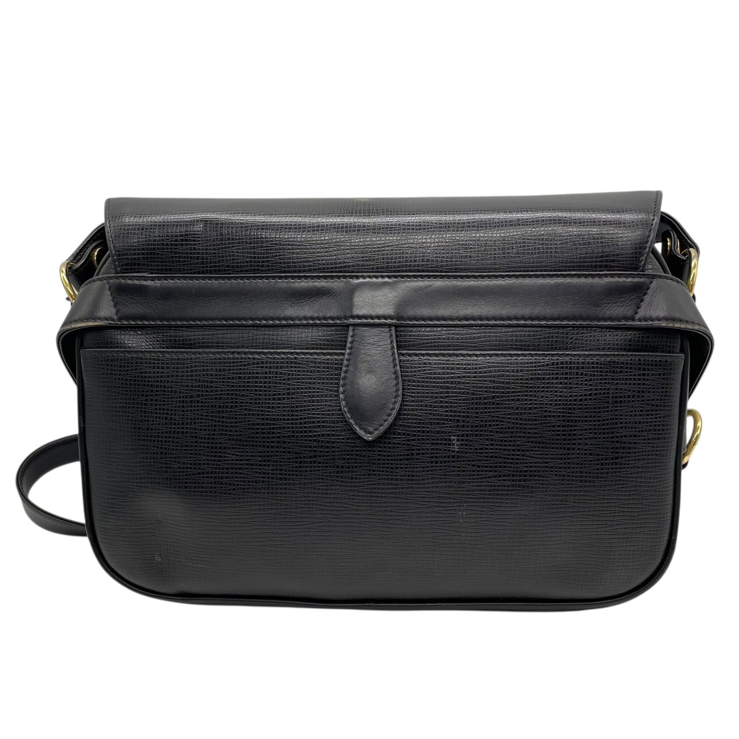 Authentic HUNTING WORLD Carryall Messenger Bag Shoulder Bag Black Leather Gold Hardware Women's Crossbody