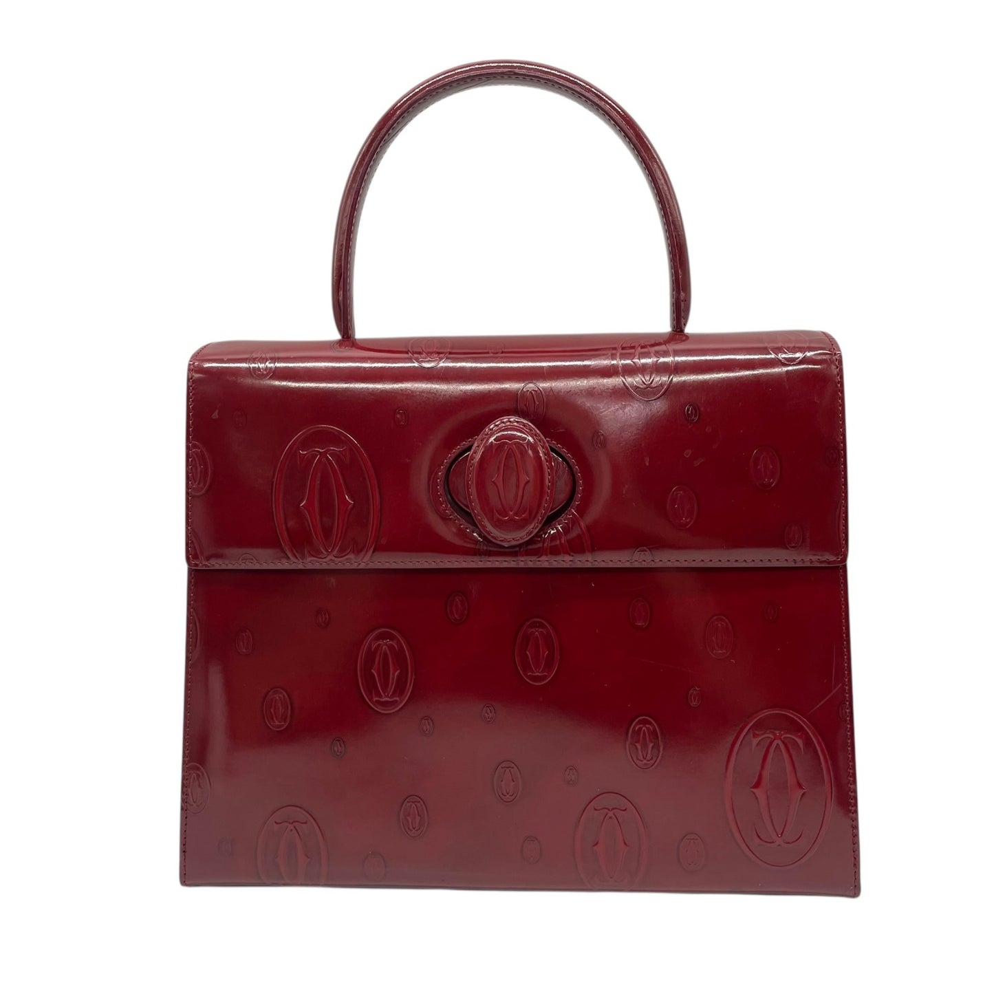 Authentic Cartier Happy Birthday Handbag Patent Leather Bordeaux Red Enamel Women's with Guarantee Card