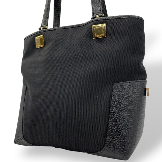 Authentic Salvatore Ferragamo DH-21 Tote Bag Canvas Leather Black Gold Hardware Women's Shoulder Bag