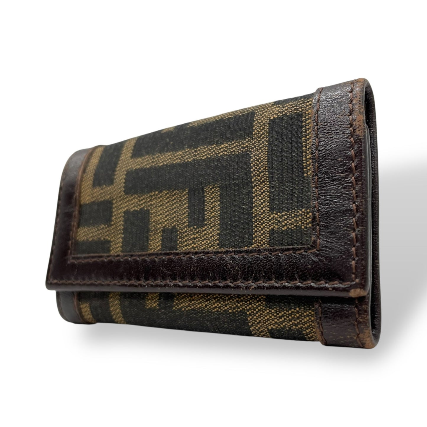FENDI フェンディ ズッカ柄 6連キーケース キャンバス レザー 茶 ブラウン シルバー金具 FF柄 ヴィンテージ メンズ レディース M2