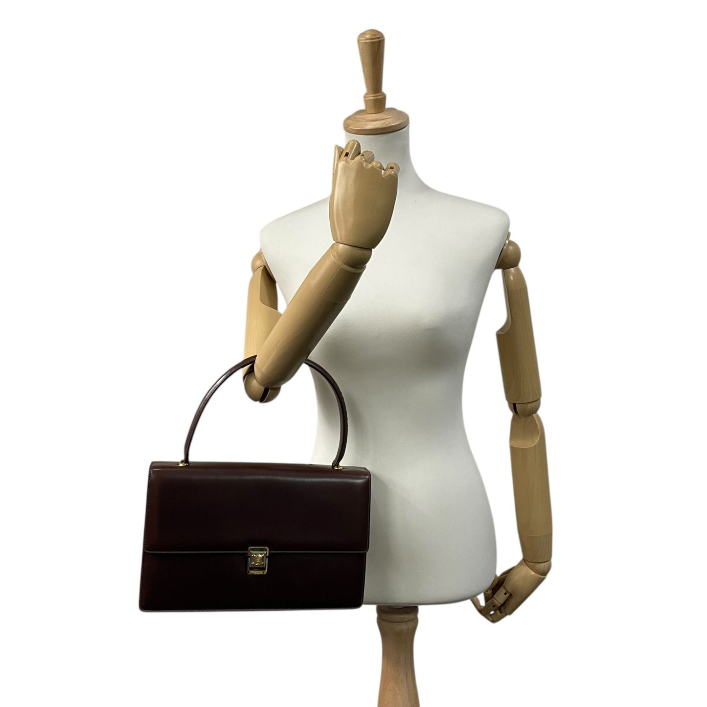 美品 CELINE セリーヌ ハンドバッグ ヴィンテージ 茶 ブラウン レザー ゴールド金具 トップハンドル 手提げ フラップ開閉 ロゴ トリオンフ レディース C