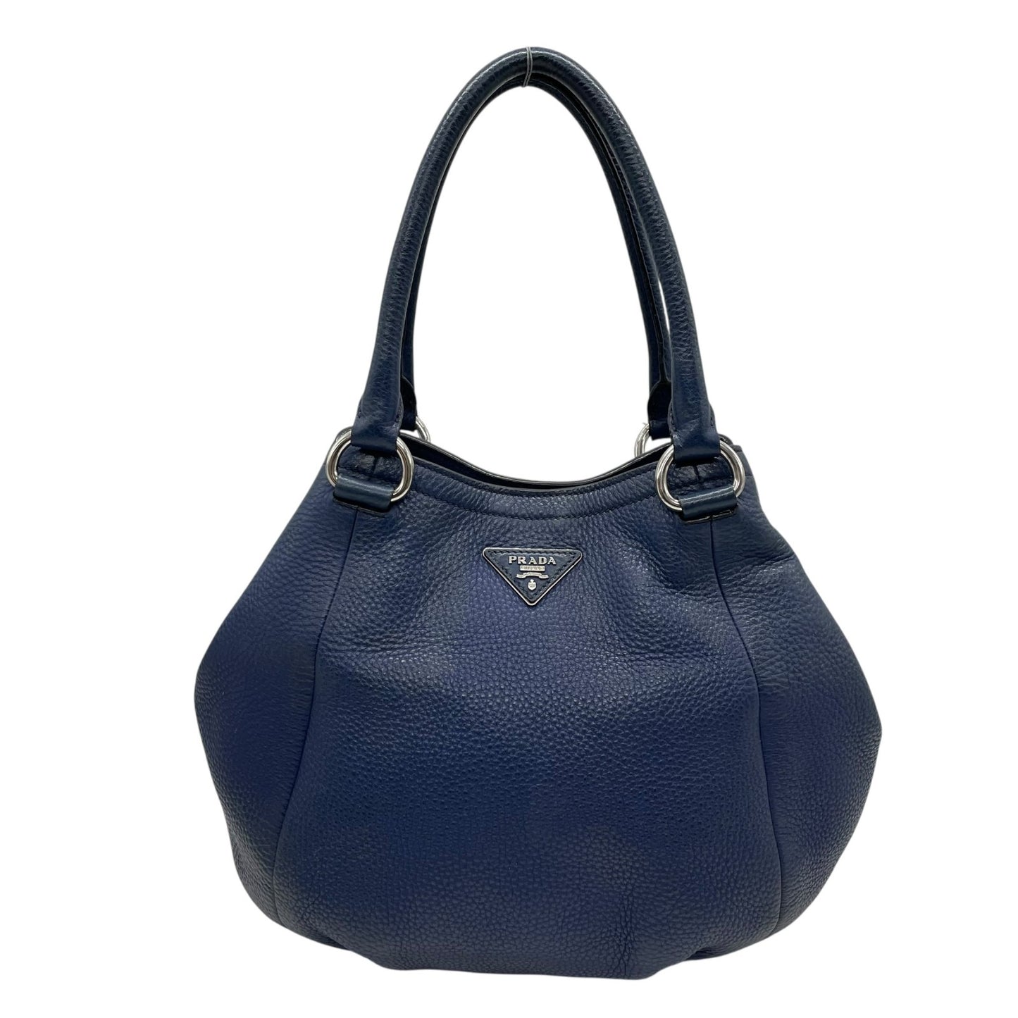 美品 PRADA プラダ 2WAY ハンドバッグ ショルダーバッグ レザー ネイビーブルー ヴィッテロ シルバー金具 B2343M 三角ロゴ 斜め掛け可 手提げ レディース Z4