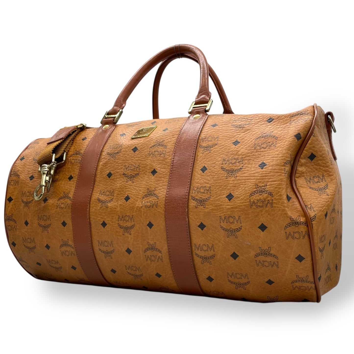 美品 MCM エムシーエム ヴィセトス ボストンバッグ 2WAY ショルダーバッグ 茶 ブラウン コニャック レザー ゴールド金具 手提げ 斜め掛け可 ロゴ レディース X