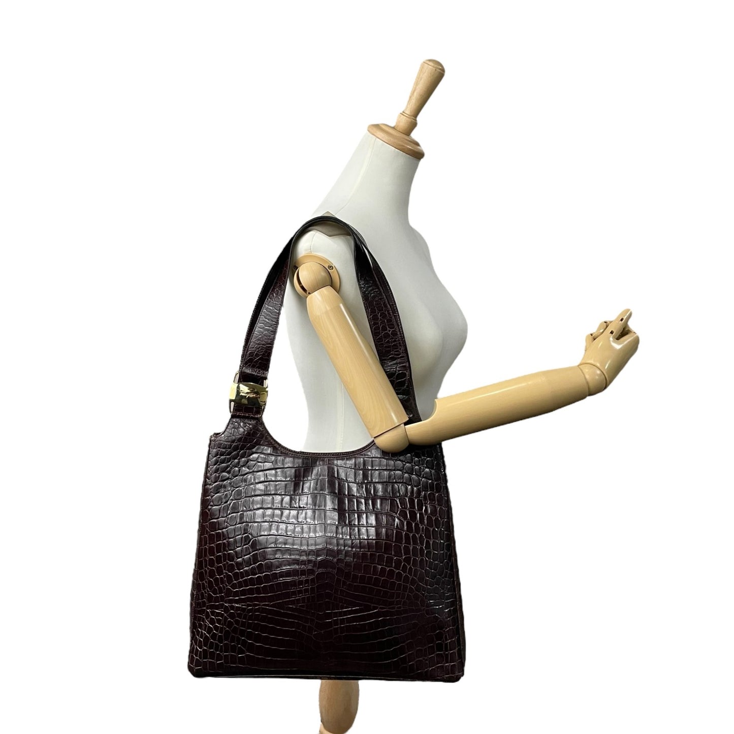 美品 Salvatore Ferragamo サルヴァトーレフェラガモ トートバッグ ハンドバッグ ヴァラ クロコ型押し 茶 ブラウン ゴールド金具 ワンショルダー 肩掛け可 ヴィンテージ レディース B