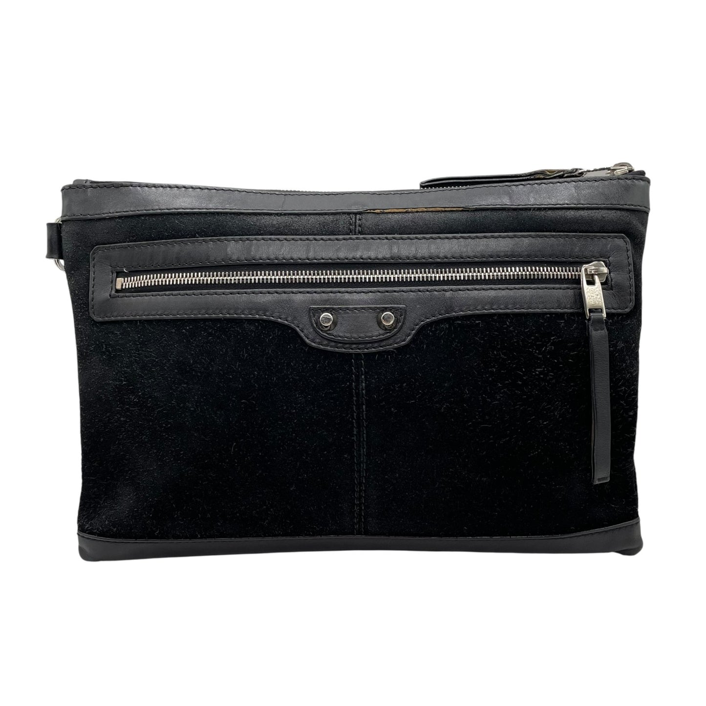 BALENCIAGA バレンシアガ クリップ クラッチバッグ CLASSIC CLIP M 黒 ブラック スエード レザー シルバー金具 セカンドバッグ メンズ レディース K11
