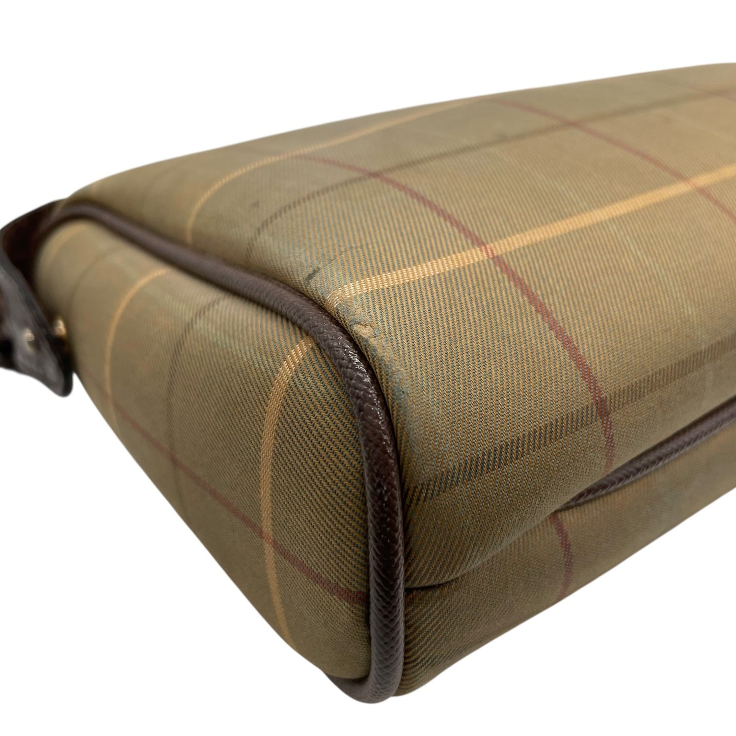 Burberry バーバリー クラッチバッグ セカンドバッグ ポーチ カーキ ブラウン ブラウン金具 キャンバス レザー ファスナー開閉 チェック柄 ホースロゴ メンズ レディース ヴィンテージ U4