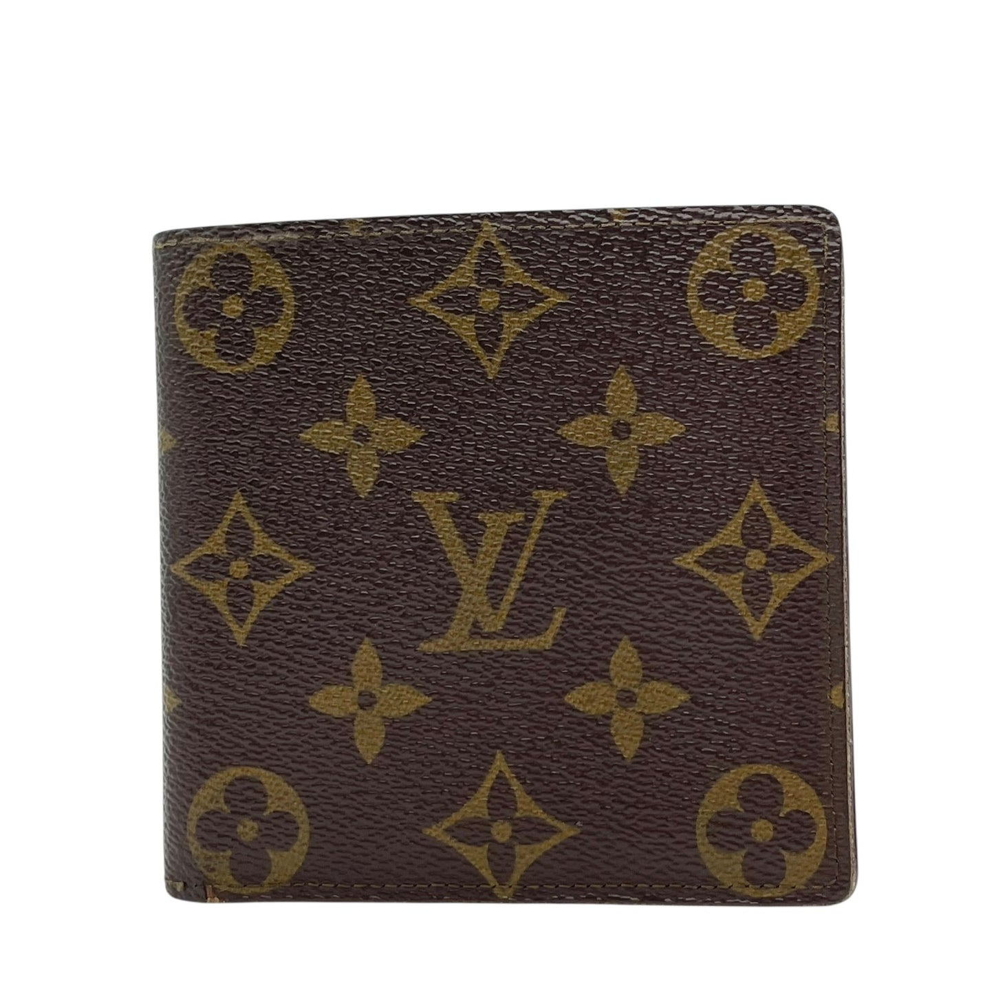LOUIS VUITTON ルイヴィトン モノグラム ポルトフォイユ・マルコ 二つ折り財布 茶 ブラウン PVC レザー ゴールド金具 M61675 メンズ レディース M4