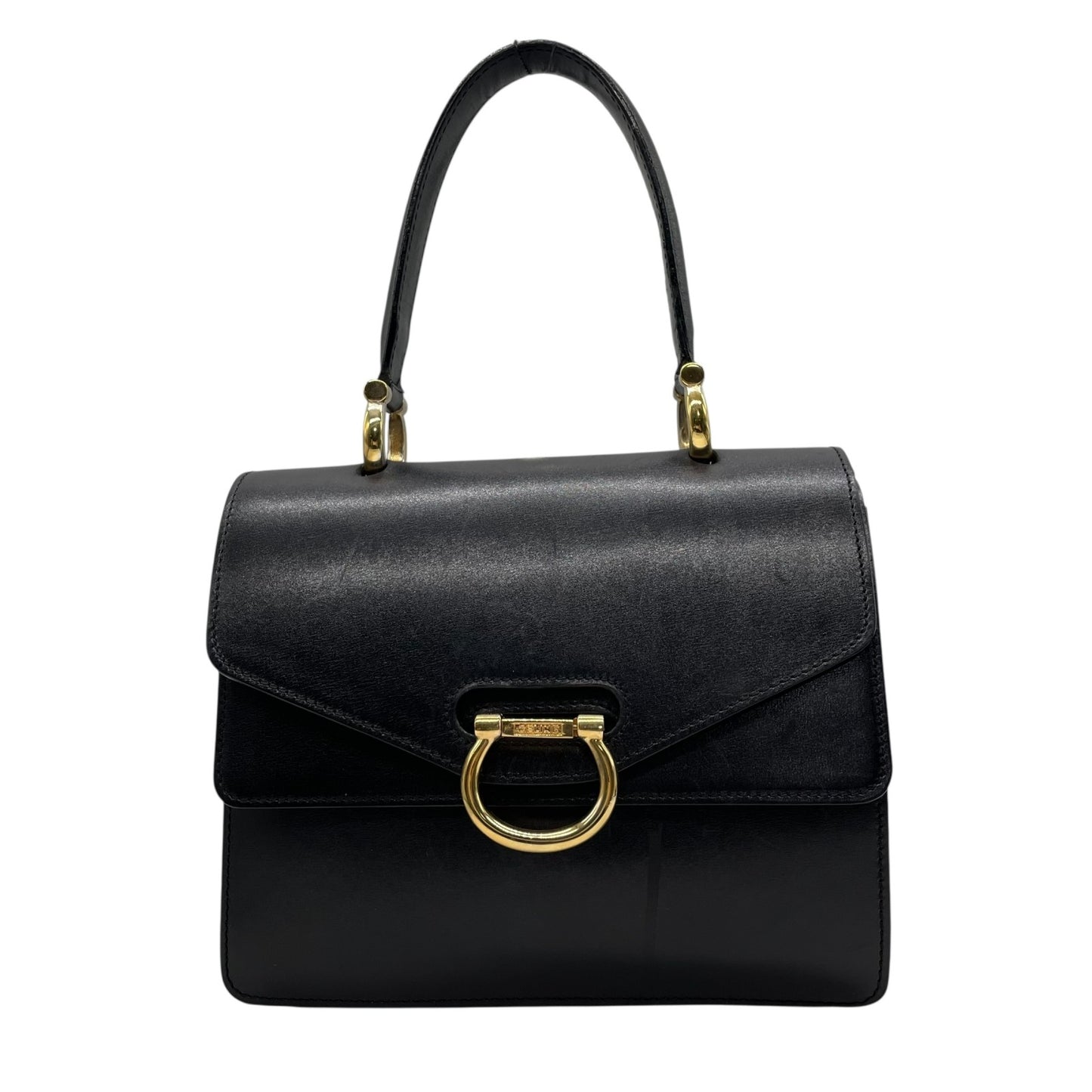 美品 CELINE セリーヌ ハンドバッグ フォーマル 黒 ブラック レザー ゴールド金具 ダブルフラップ Wフラップ トップハンドル 手提げ ロゴ レディース ヴィンテージ オールドセリーヌ C