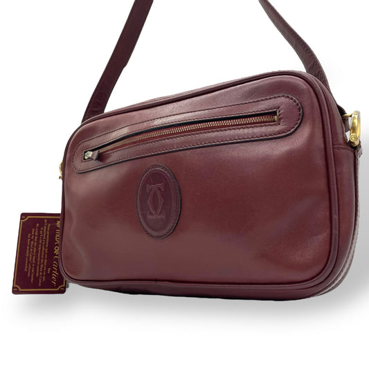 Cartier カルティエ マストライン ショルダーバッグ 赤 ボルドー ワインレッド レザー ゴールド金具 ファスナー開閉 肩掛け可 レディース ヴィンテージ K10