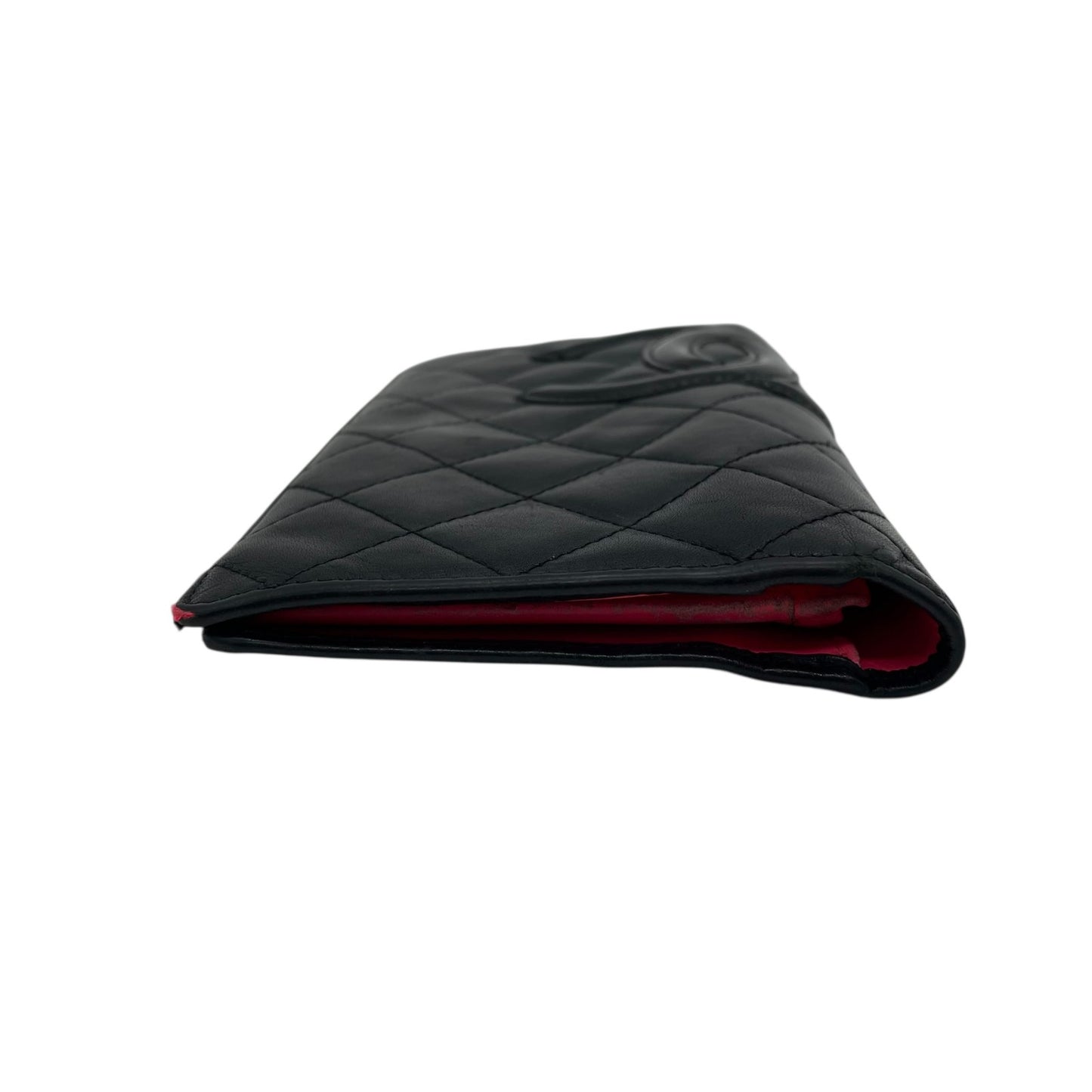 CHANEL シャネル カンボンライン ココマーク 二つ折り 長財布 黒 ブラック ピンク パテントレザー シルバー金具 レディース M5