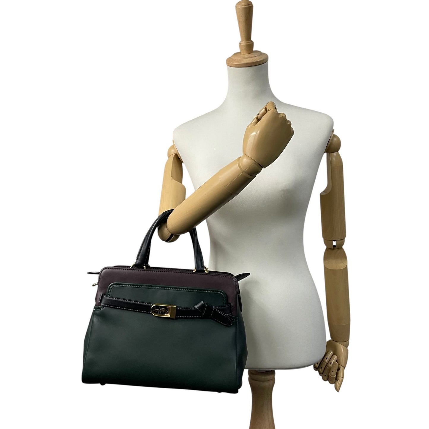 Authentic COACH Tate Carryall 2WAY Handbag Shoulder Bag Dark Green Black Leather Horse Logo