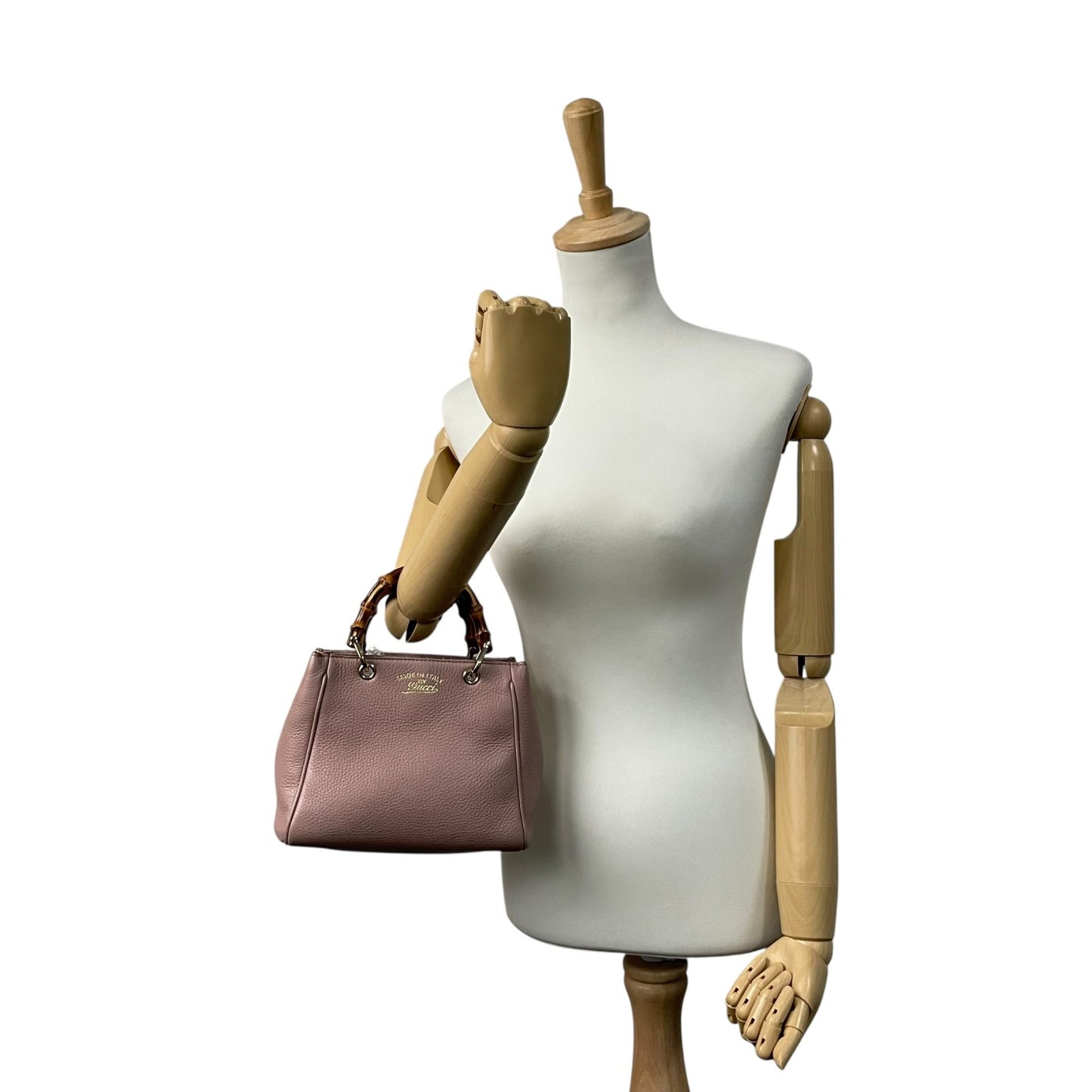 Authentic GUCCI Bamboo Mini Shopper 2WAY Pink Leather Gold Logo Shoulder Handbag