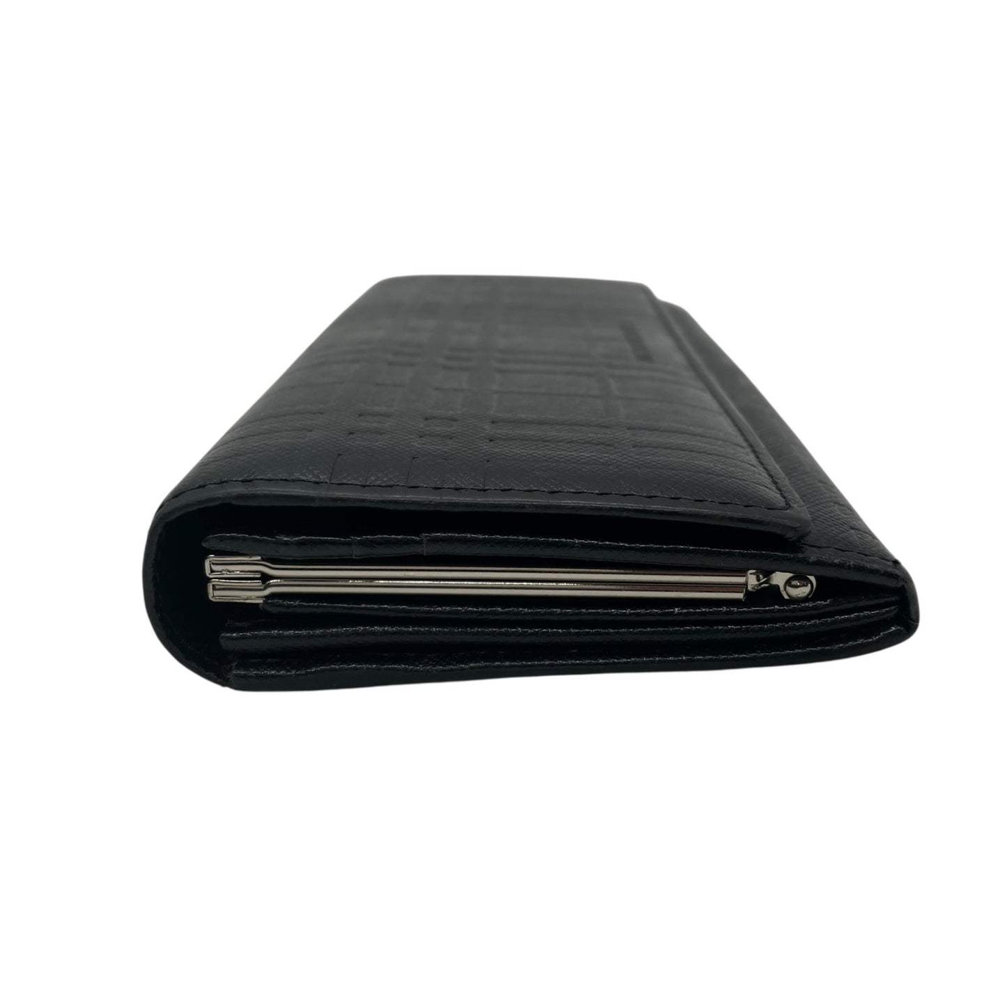 Authentic BURBERRY Long Wallet Bifold Check Embossed Logo Black Silver Hardware