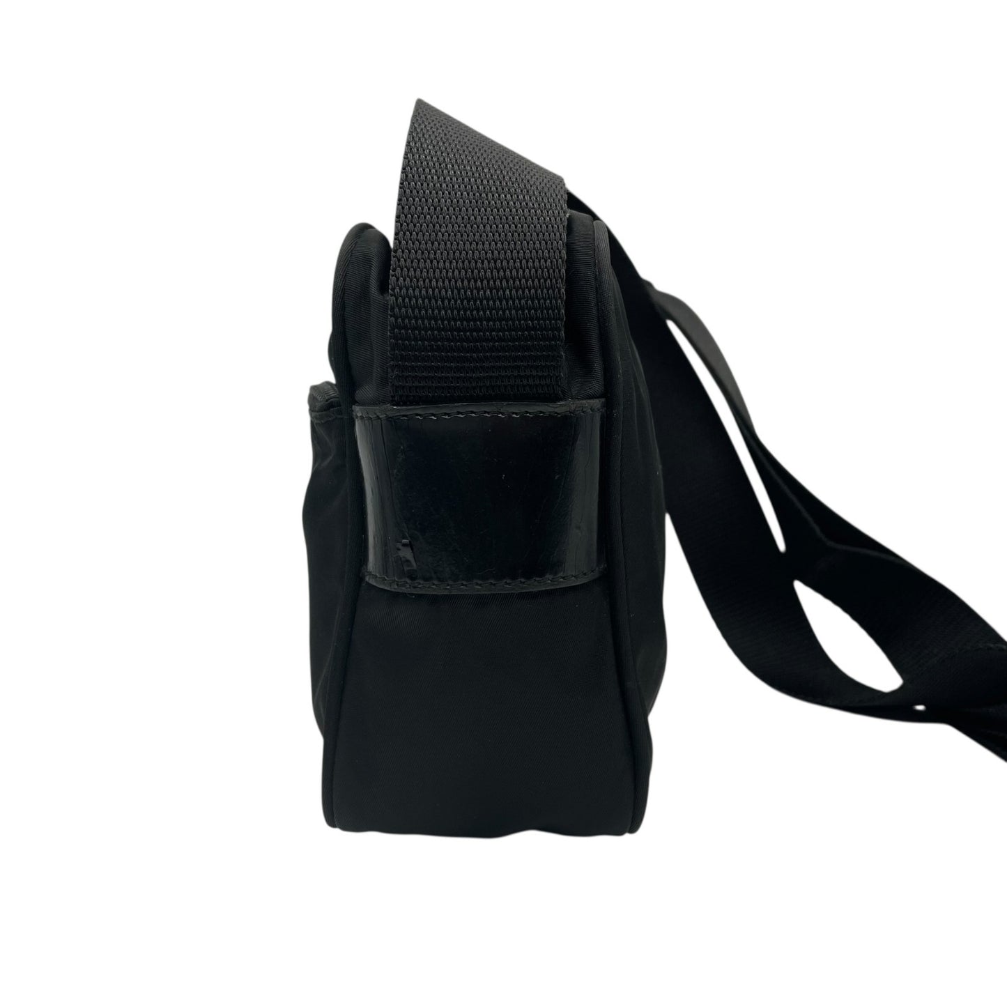 Authentic PRADA Shoulder Bag Triangle Logo Nylon Leather Black Silver Hardware BT0166