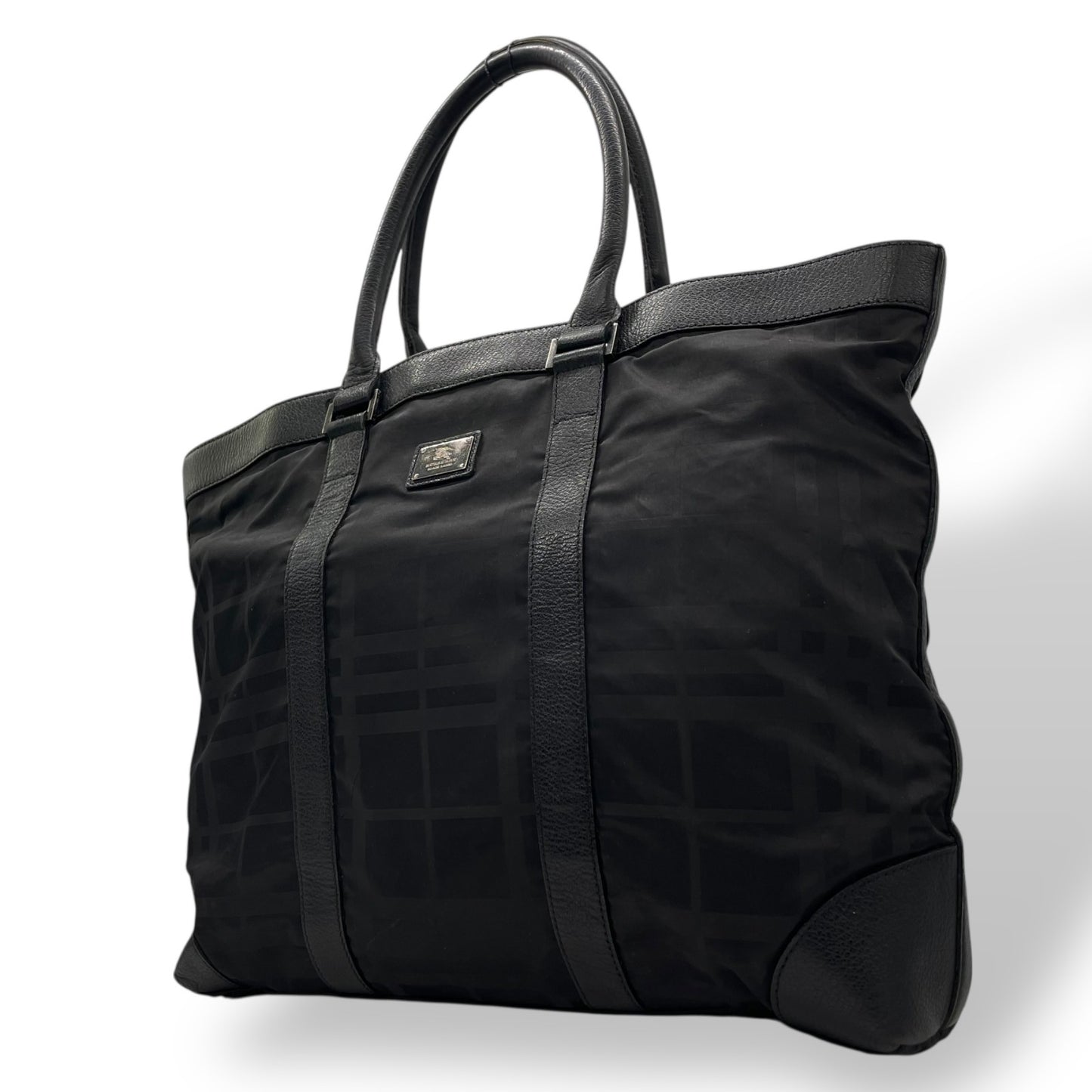 Authentic Burberry Black Label Business Tote Bag Black Nylon A4 Shoulder Men Unisex Large