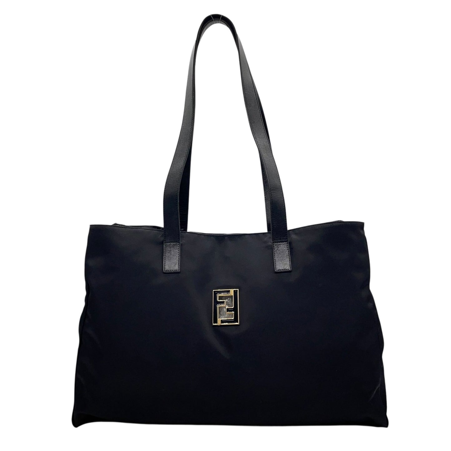 美品 FENDI フェンディ トートバッグ ワンショルダー FFロゴ 黒 ブラック ナイロン レザー ゴールド金具 肩掛け可 レディース シンプル ビジネス C1