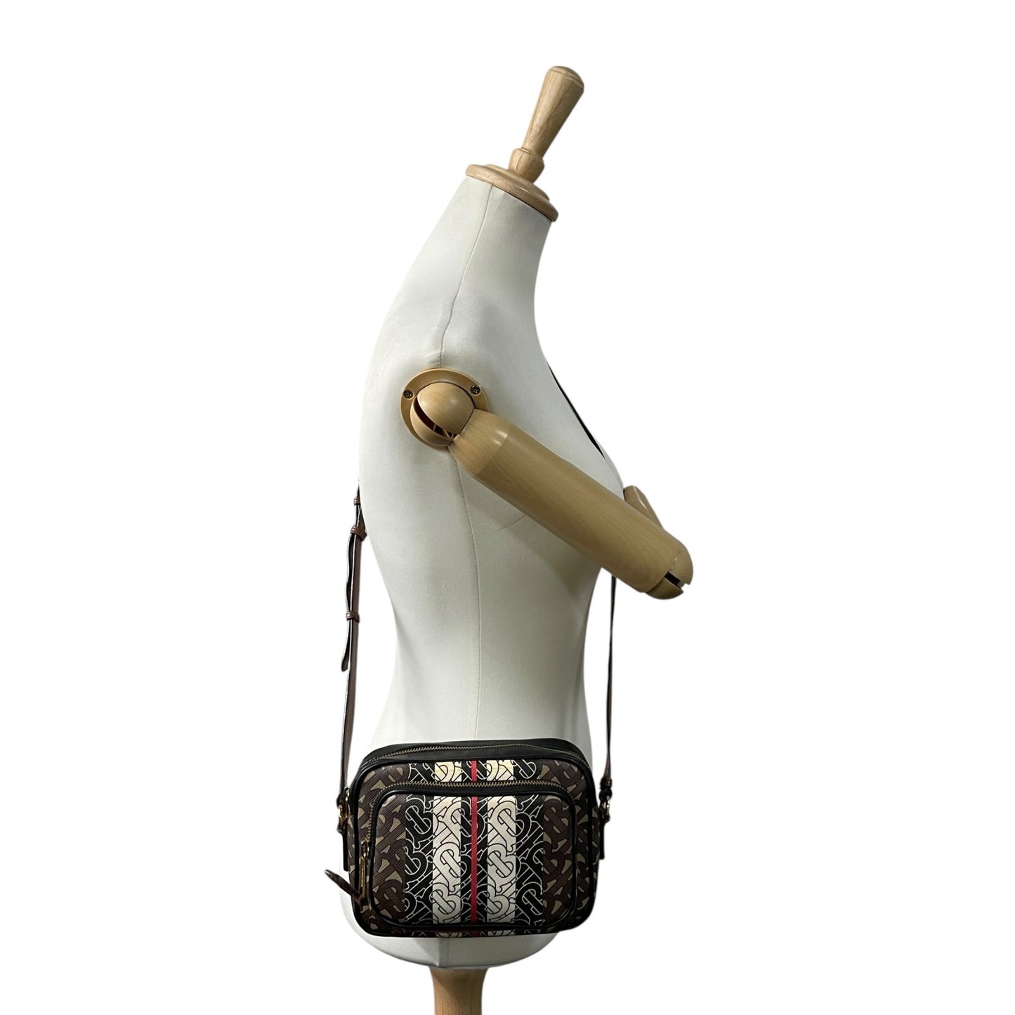 Authentic BURBERRY Monogram Stripe PVC Leather Shoulder Bag Brown Multi