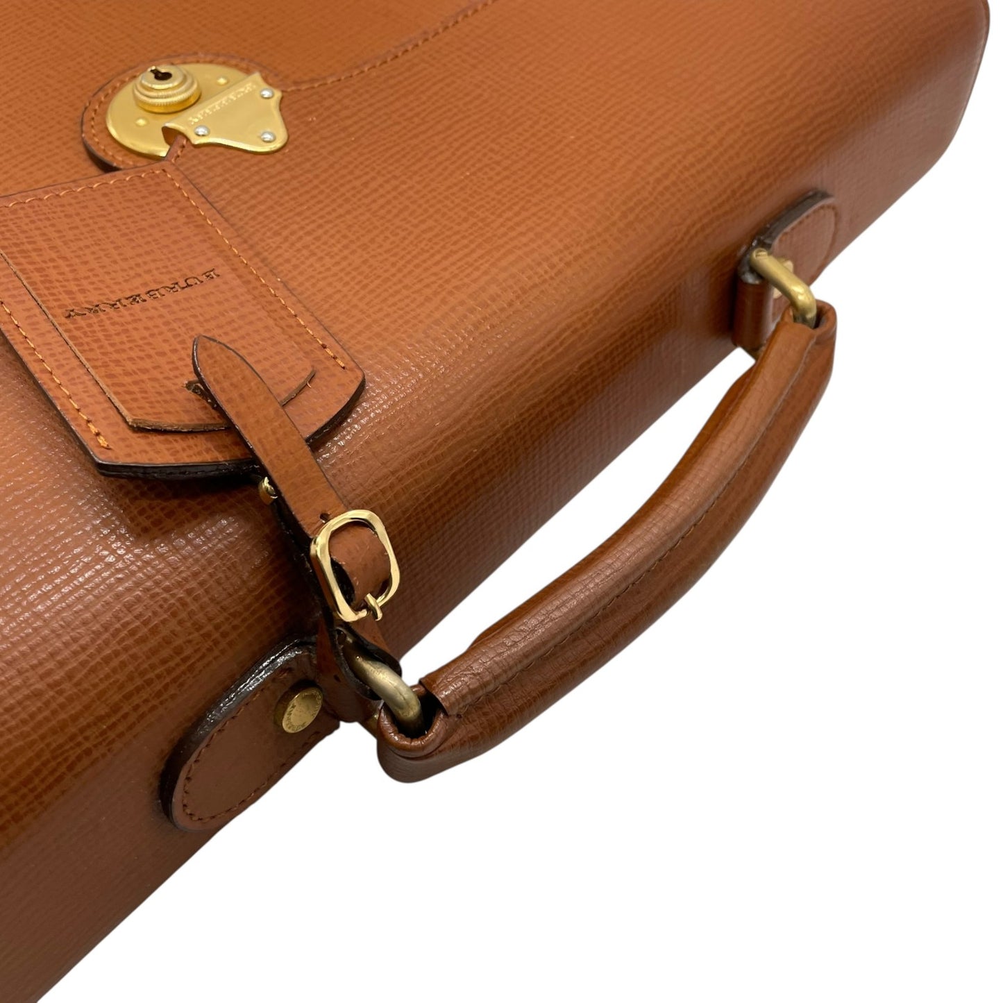 Authentic BURBERRY Leather Briefcase Business Bag Brown Gold Hardware