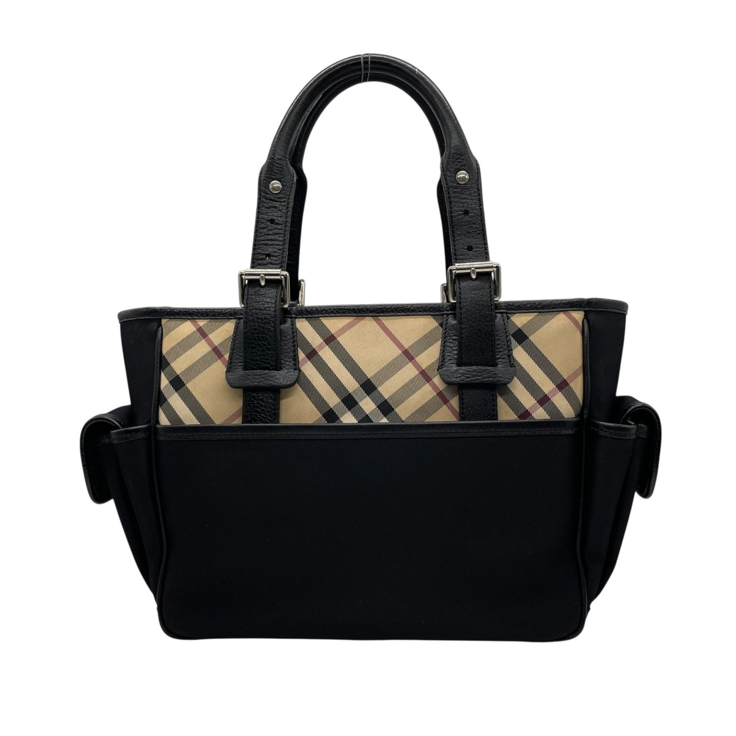 Authentic BURBERRY Check Nylon Leather Tote Bag Black A4 Size