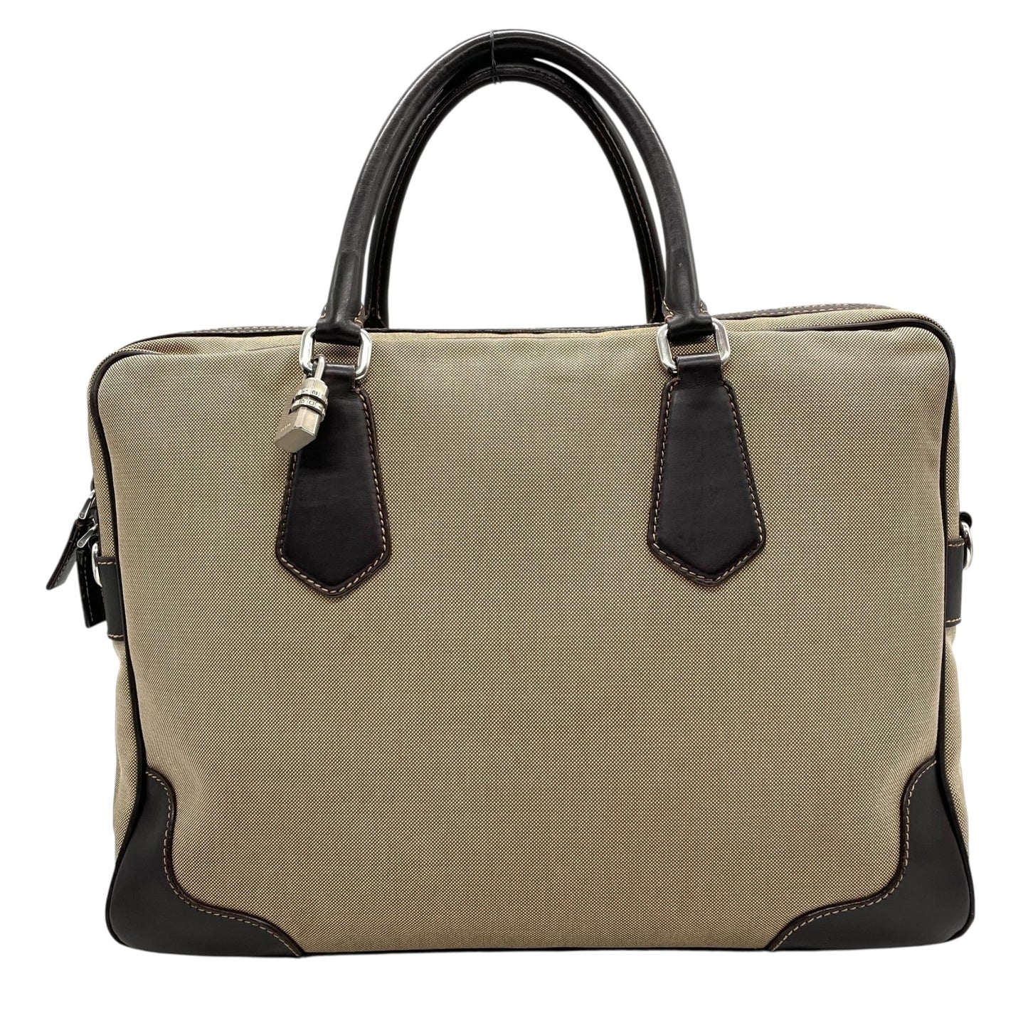 PRADA プラダ ジャガードロゴ 2WAY ビジネスバッグ ショルダーバッグ キャンバス レザー ベージュ ブラウン 南京錠 メンズ レディース Z4