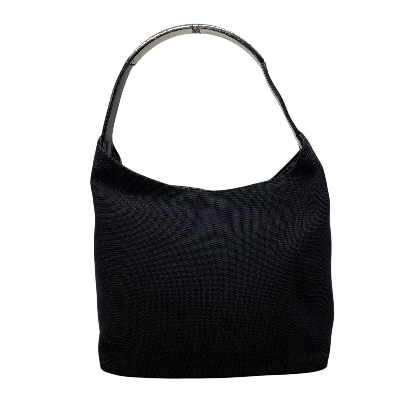 GUCCI グッチ ワンショルダーバッグ ハンドバッグ 黒 ブラック シルバー金具 キャンバス パテントレザー メタルハンドル ロゴプレート 肩掛け可 マグネット開閉 ホーボー レディース D6