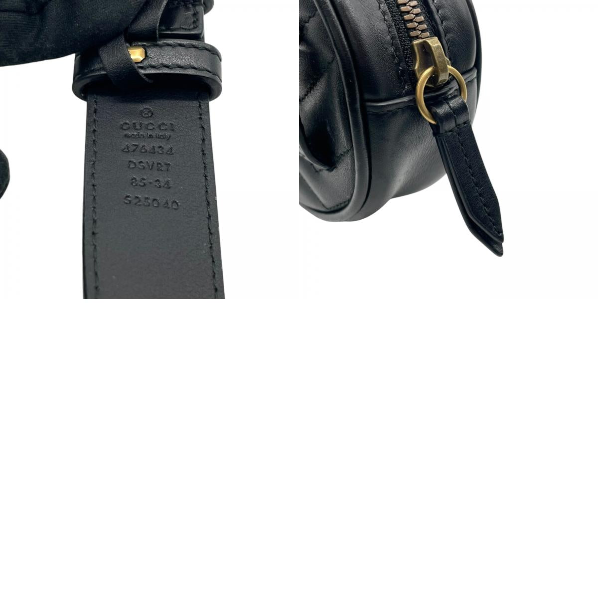 【新品同様】 GUCCI グッチ ウエストバッグ GGマーモント 476434 ベルトバッグ ブラック レザー キルティング ゴールド金具 レディース B3