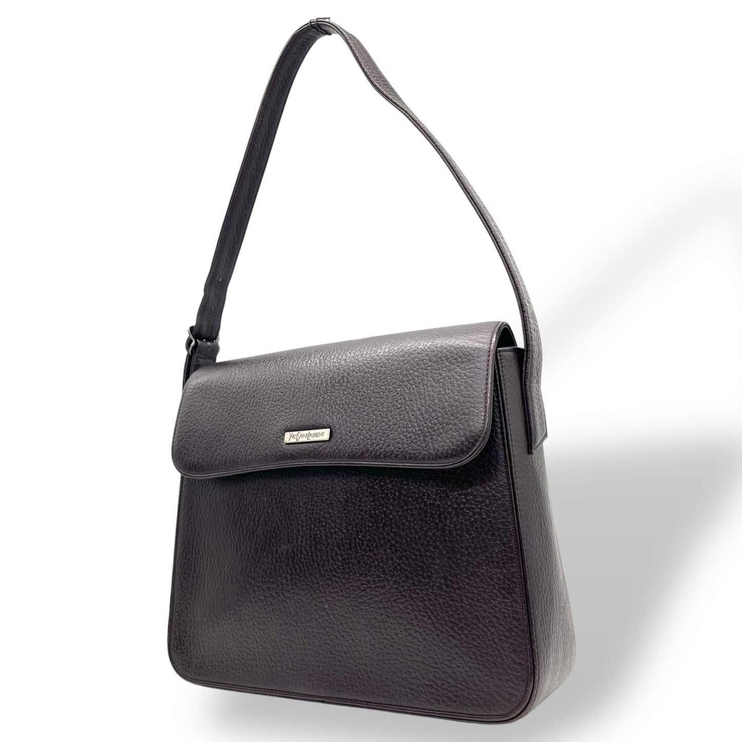 美品 Yves Saint Laurent イヴ・サンローラン ショルダーバッグ ワンショルダー レザー ブラウン 茶色 ロゴ ハート金具 フラップ ヴィンテージ オールド アーカイブ B