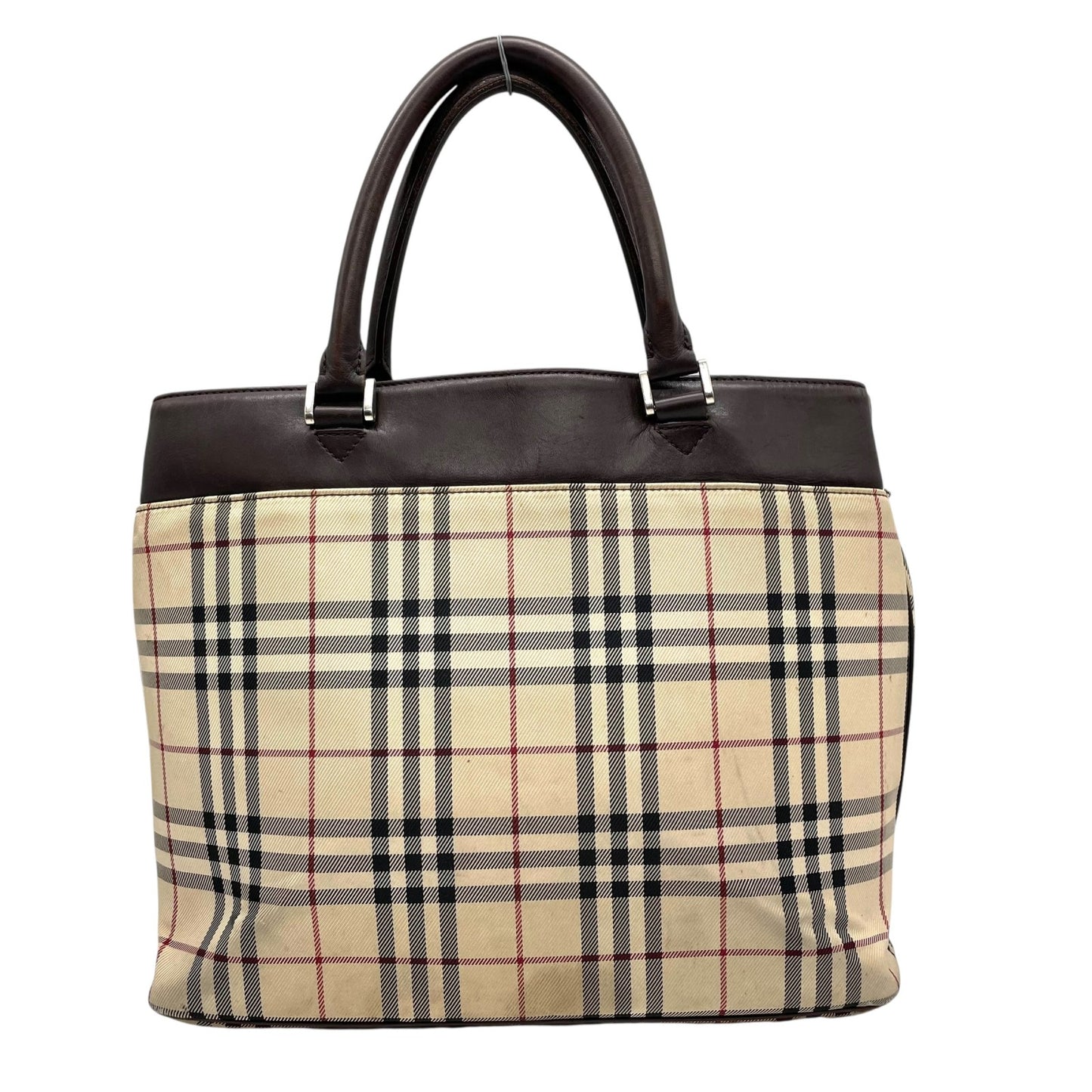 BURBERRY バーバリー ハンドバッグ トートバッグ ノバチェック チェック柄 ベージュ ブラウン キャンバス レザー シルバー金具 ロゴプレート レディース C2