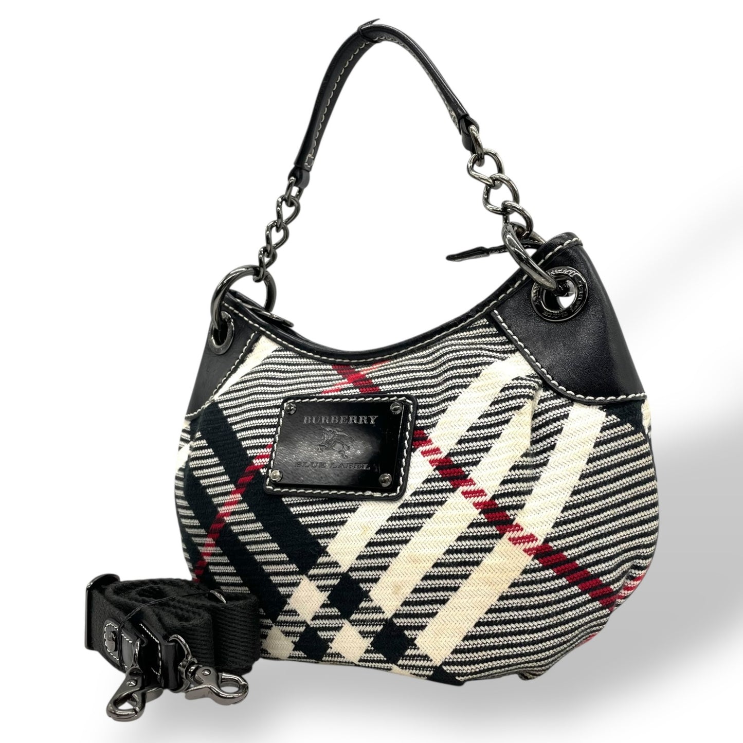 バーバリーブルーレーベル BURBERRY BLUE LABEL チェック柄 ワンショルダー ショルダーバッグ ハンドバッグ 2WAY ブラック 黒 キャンバス×レザー C4