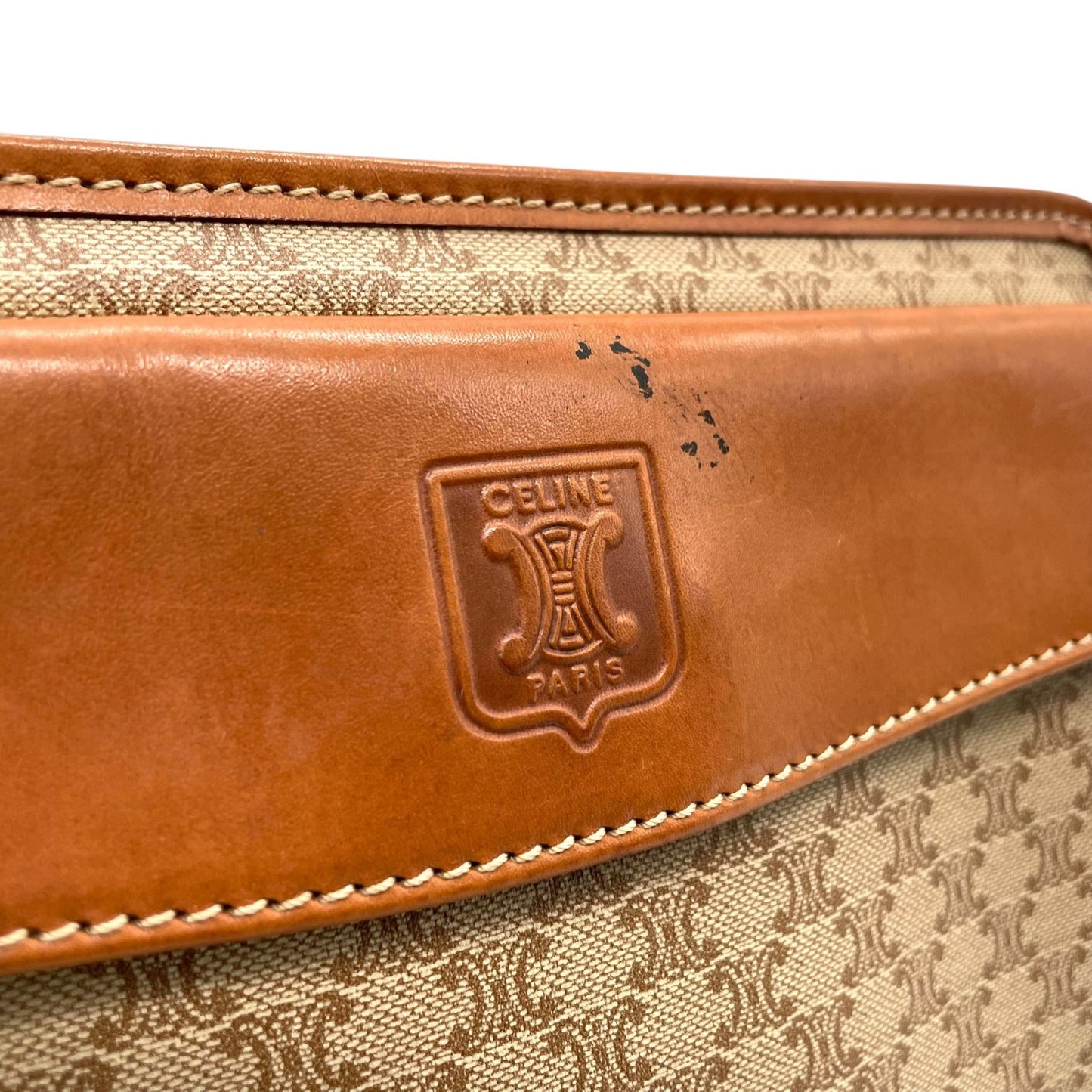 セリーヌ CELINE マカダム柄 クラッチバッグ セカンドバッグ ベージュ ブラウン 茶色 トリオンフロゴ PVC×レザー ヴィンテージ バッグ U9