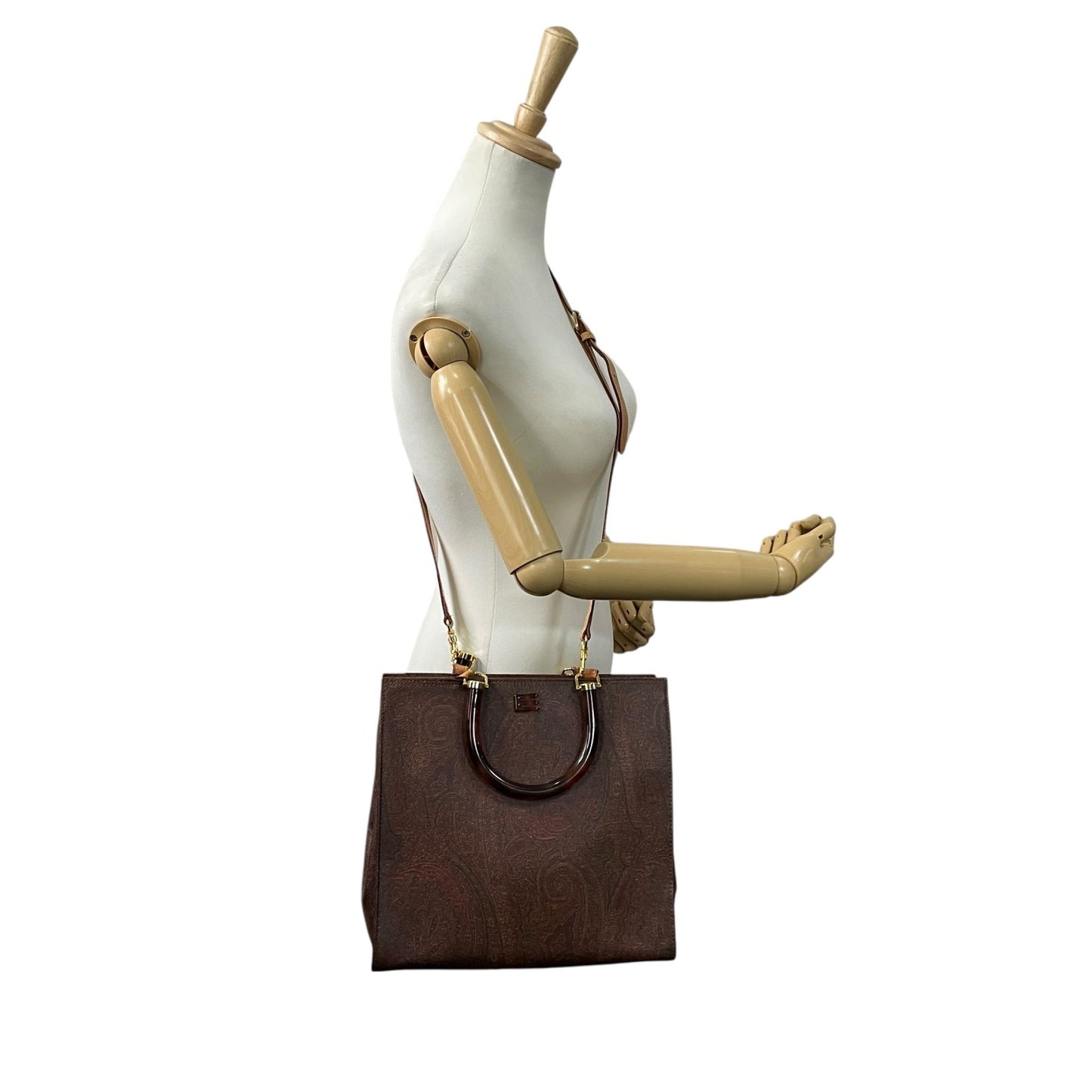 美品 エトロ ETRO ペイズリー柄 トートバッグ ハンドバッグ 2WAY ブラウン 茶色 ショルダー レザー ストラップ付き ヴィンテージ 高級 バッグ A