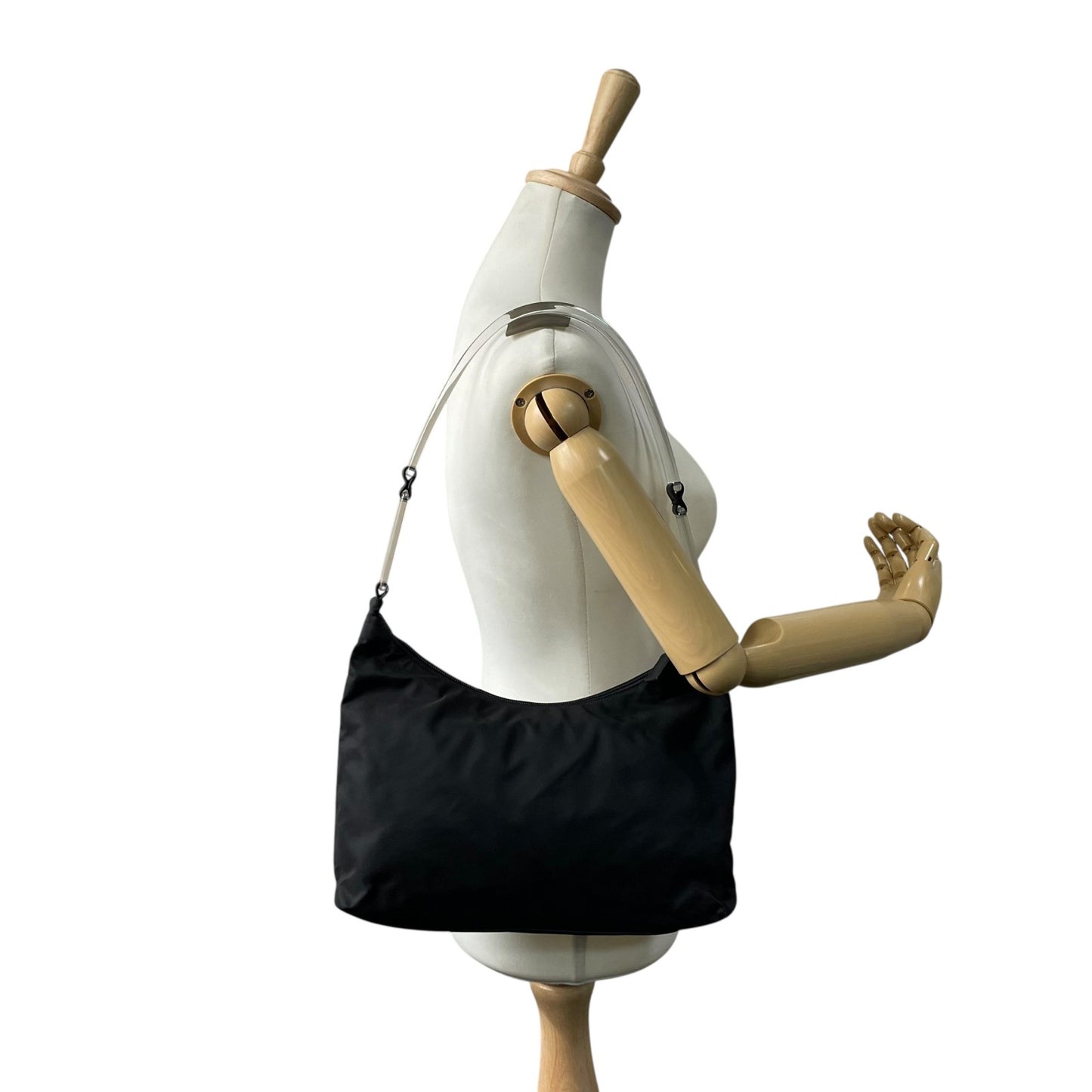 美品 PRADA プラダ ワンショルダー ショルダーバッグ ハンドバッグ 三角プレートロゴ トライアングルロゴ 黒 ブラック ナイロン シルバー金具 レディース B2