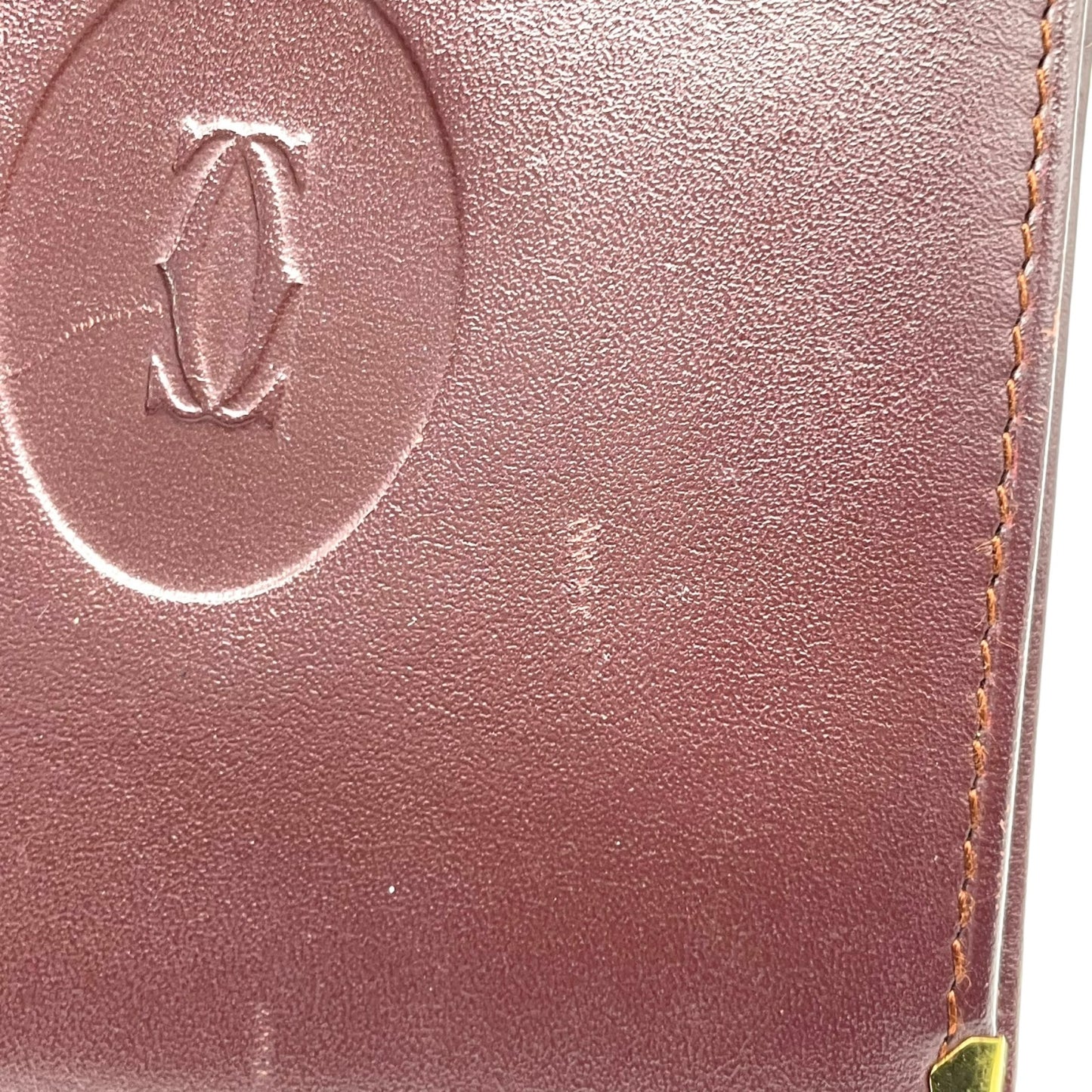 美品 カルティエ Cartier マストライン 二つ折り財布 ボルドー 赤 ワインレッド レザー ゴールド金具 ヴィンテージ メンズ レディース M5