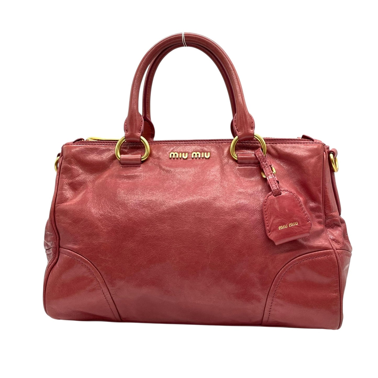 ミュウミュウ MIU MIU レザー ハンドバッグ トートバッグ ピンク ヴィッテロ miu miu VITELLO SHINE 2way Red Tote Bag K5