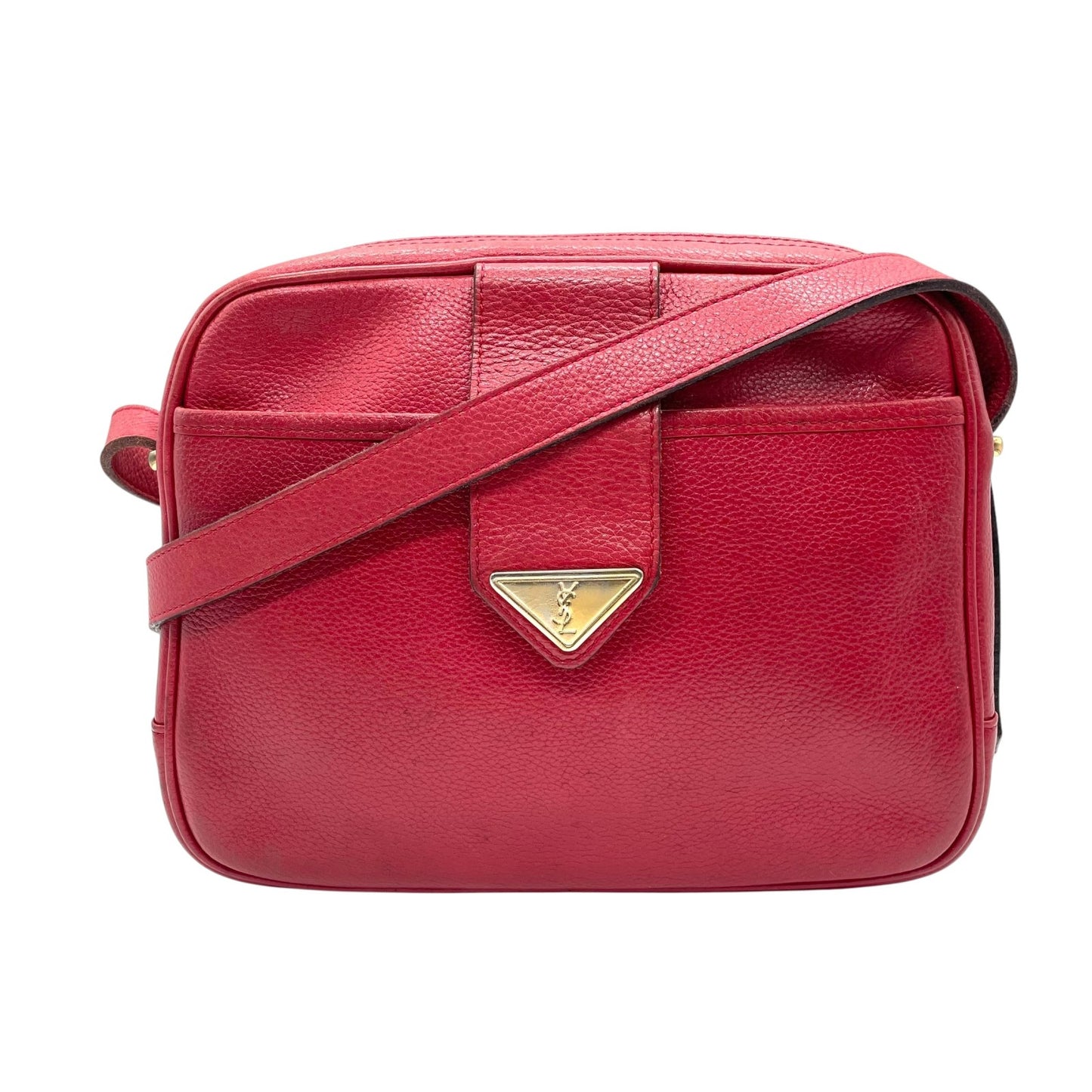 イヴサンローラン Yves Saint Laurent YSL ヴィンテージ ショルダーバッグ 赤 レッド レザー ゴールドロゴ 金金具 コンパクト A1