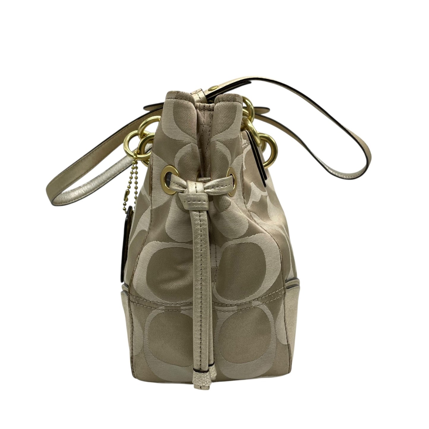 COACH コーチ トートバッグ ショルダーバッグ F16475 コレット シグネチャー キャリーオール サテン キャンバス レザー ベージュ ゴールド 肩掛け可 レディース E10