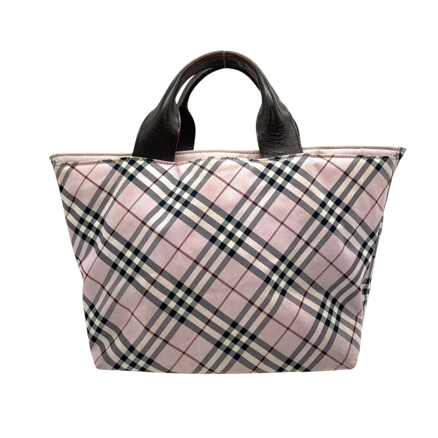 BURBERRY BLUE LABEL バーバリーブルーレーベル ハンドバッグ ノバチェック ピンク ブラウン シルバー金具 ナイロン レザー ファスナー開閉 ミニトート 手提げ ヴィンテージ レディース U9